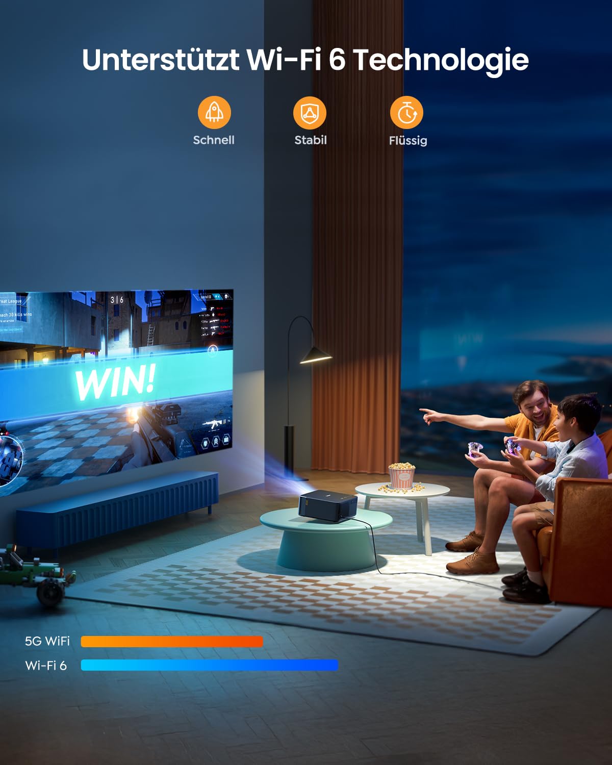 Beamer 4K mit Android TV 11.0, Sound by JBL, Dolby Audio, NFC, Autofokus, Auto Trapezkorrektur, WiFi6, Bluetooth, YABER K2s 1080P Full HD Beamer Heimkino Outdoor 300" Display Video Projektor