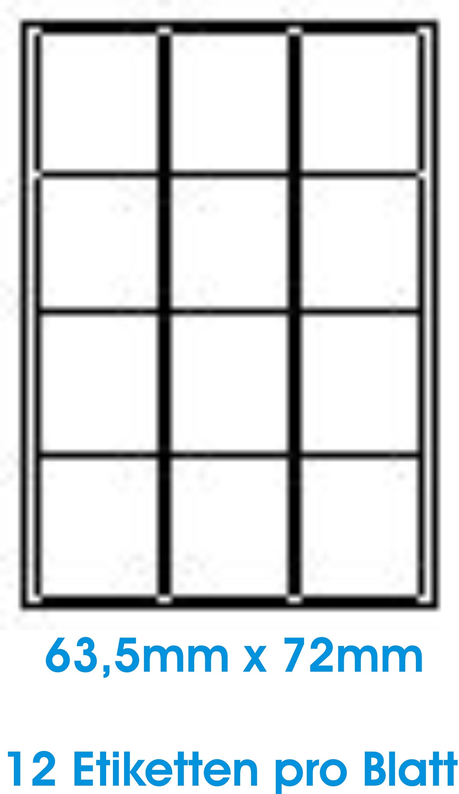 1200 szt. samoprzylepne etykiety o wysokim połysku białe samoprzylepne etykiety adresowe format etykiety 63,5 x 72 mm, 100 arkuszy DIN A4, 160 g/m², odpowiednie do drukarek laserowych i kopiarek