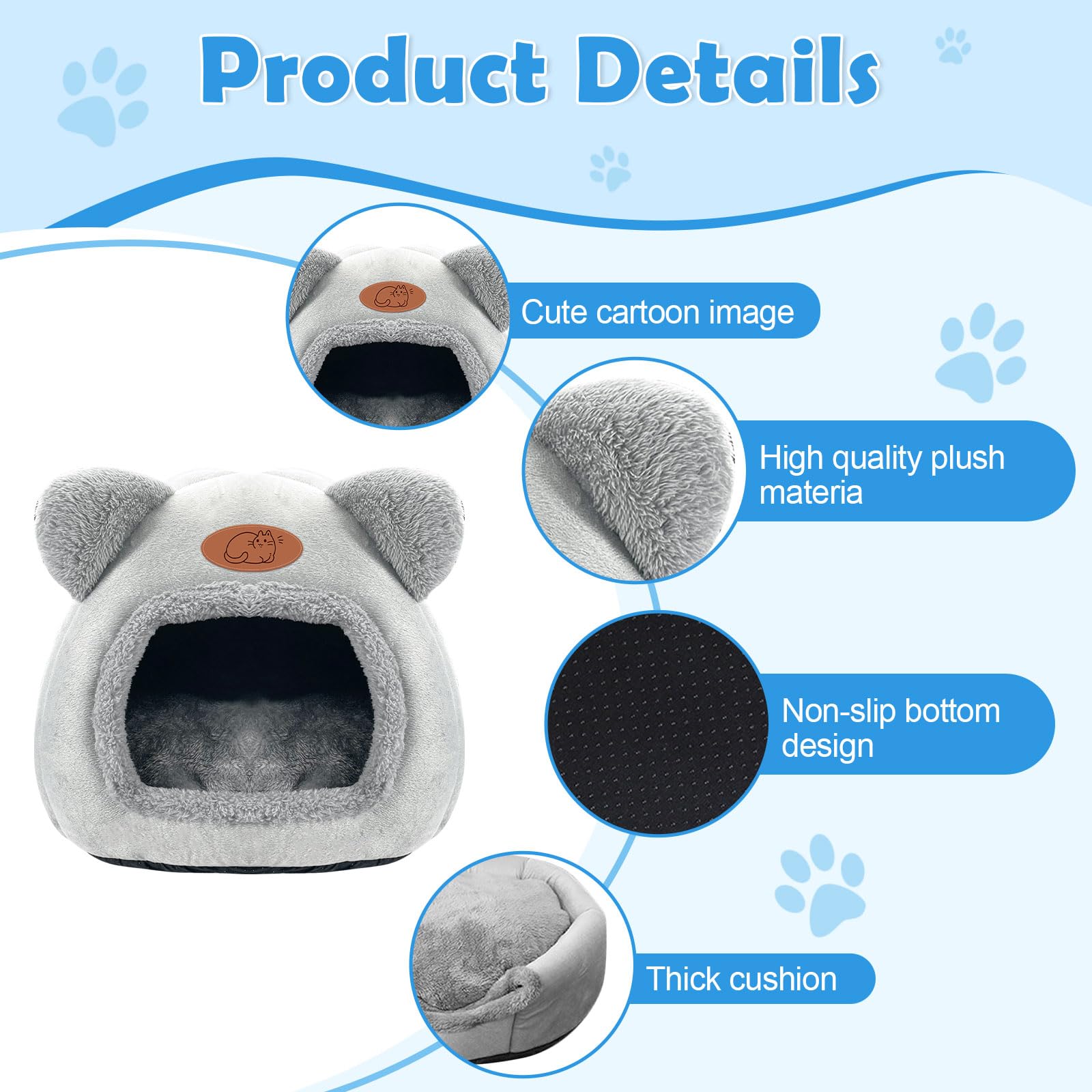 TUAKIMCE Cat Bed for Indoor Cats Cat Cave kitten bed Igloo, Kitten Tent House with Removable Washable Pillow Cushion - Image 3