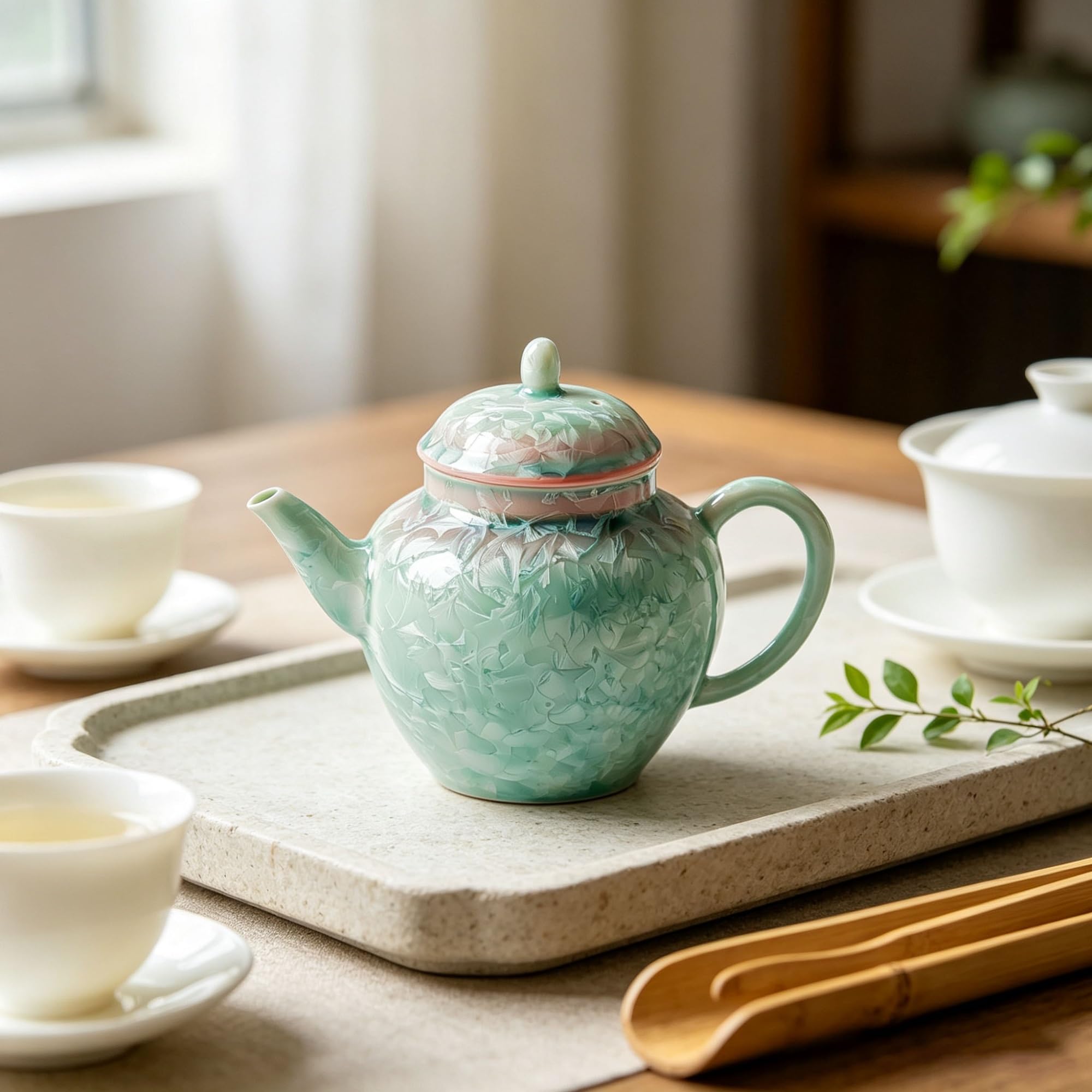 Teiera in Porcellana, teiera in Ceramica Celadon, Facile da Pulire