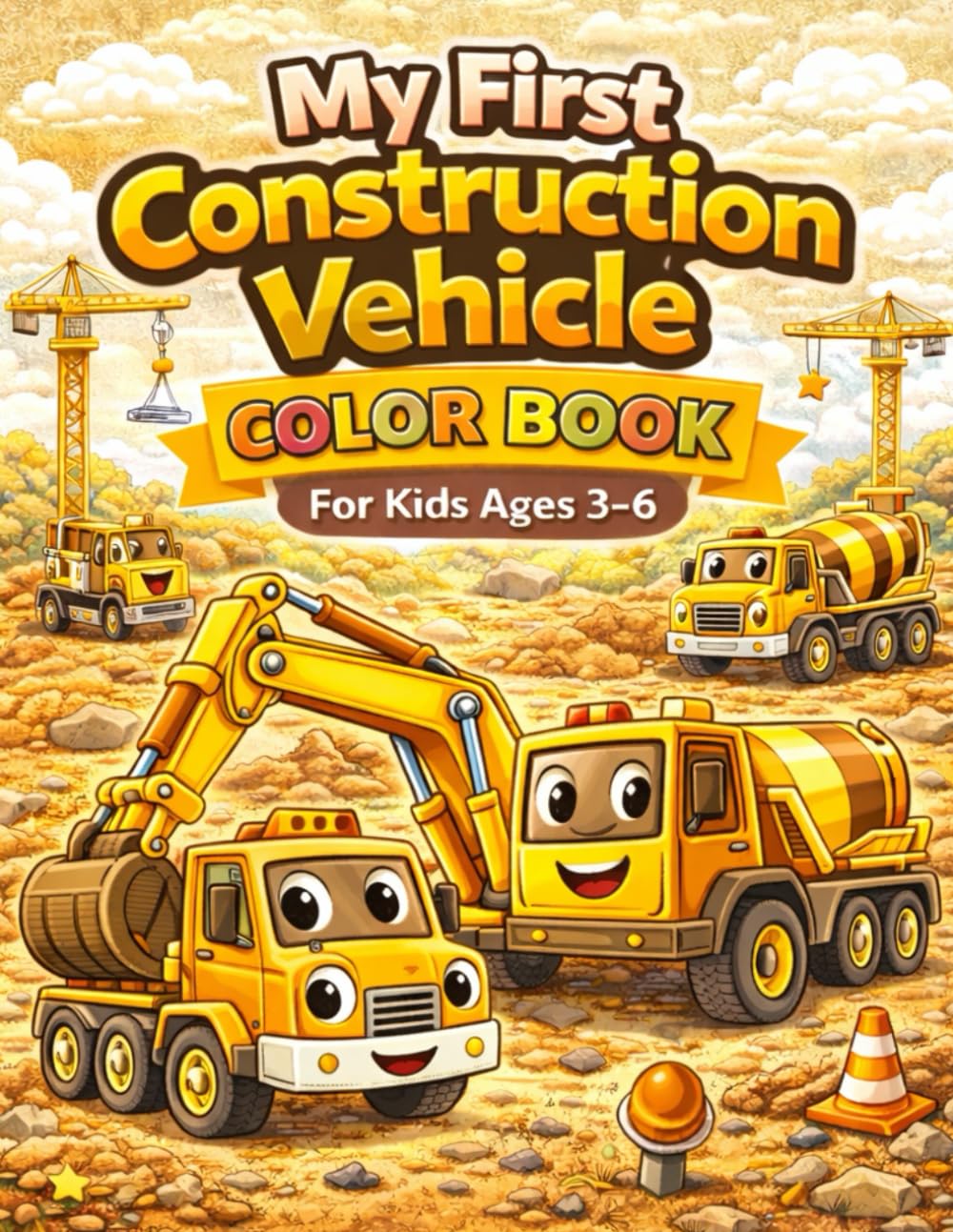 Construction Vehicles Coloring Book: Fun and easy coloring pages for ages 4-8
