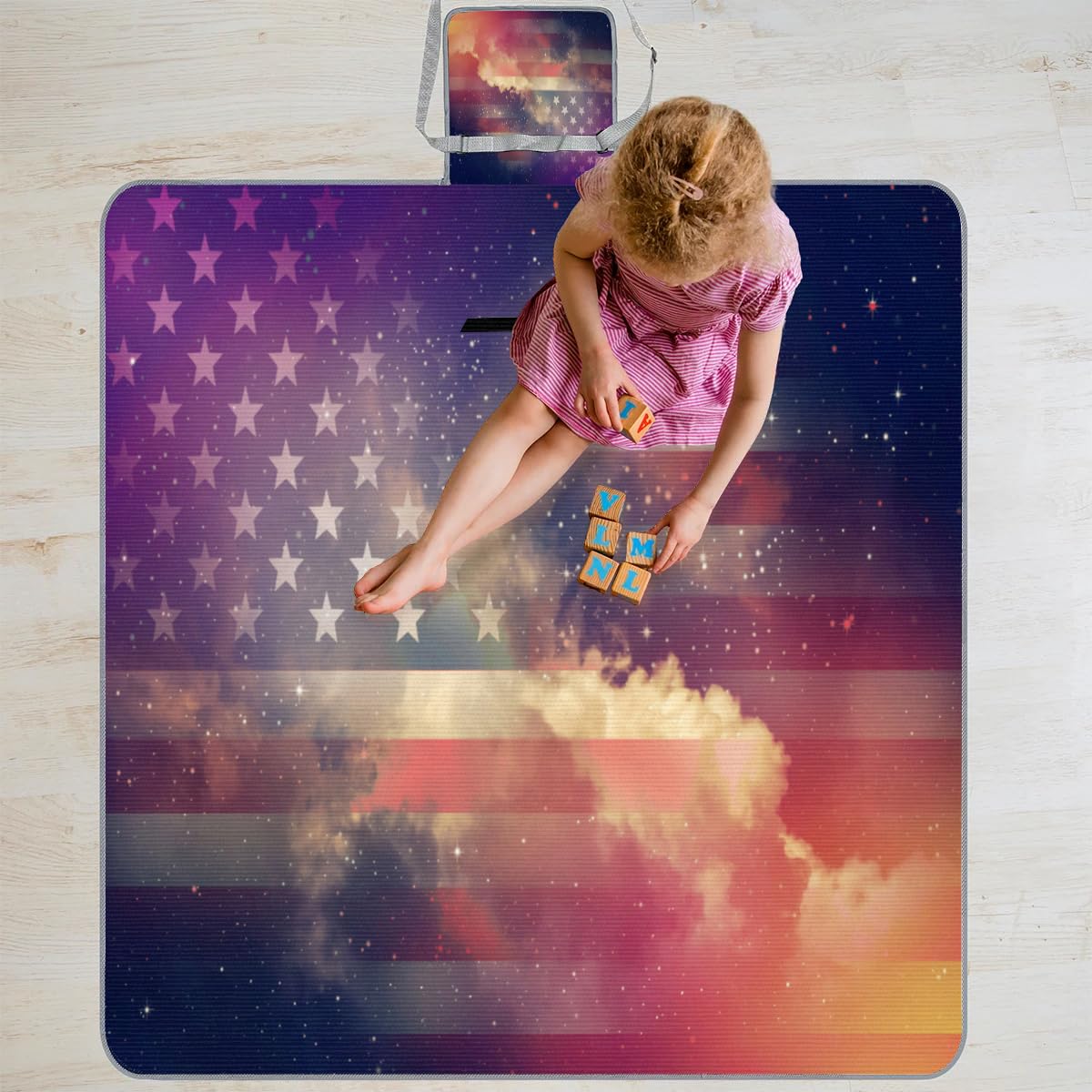 Mantas de picnic de 150 x 145 cm, manta de playa plegable con bandera de Estados Unidos, manta impermeable para playa, playa, camping, senderismo, picnic