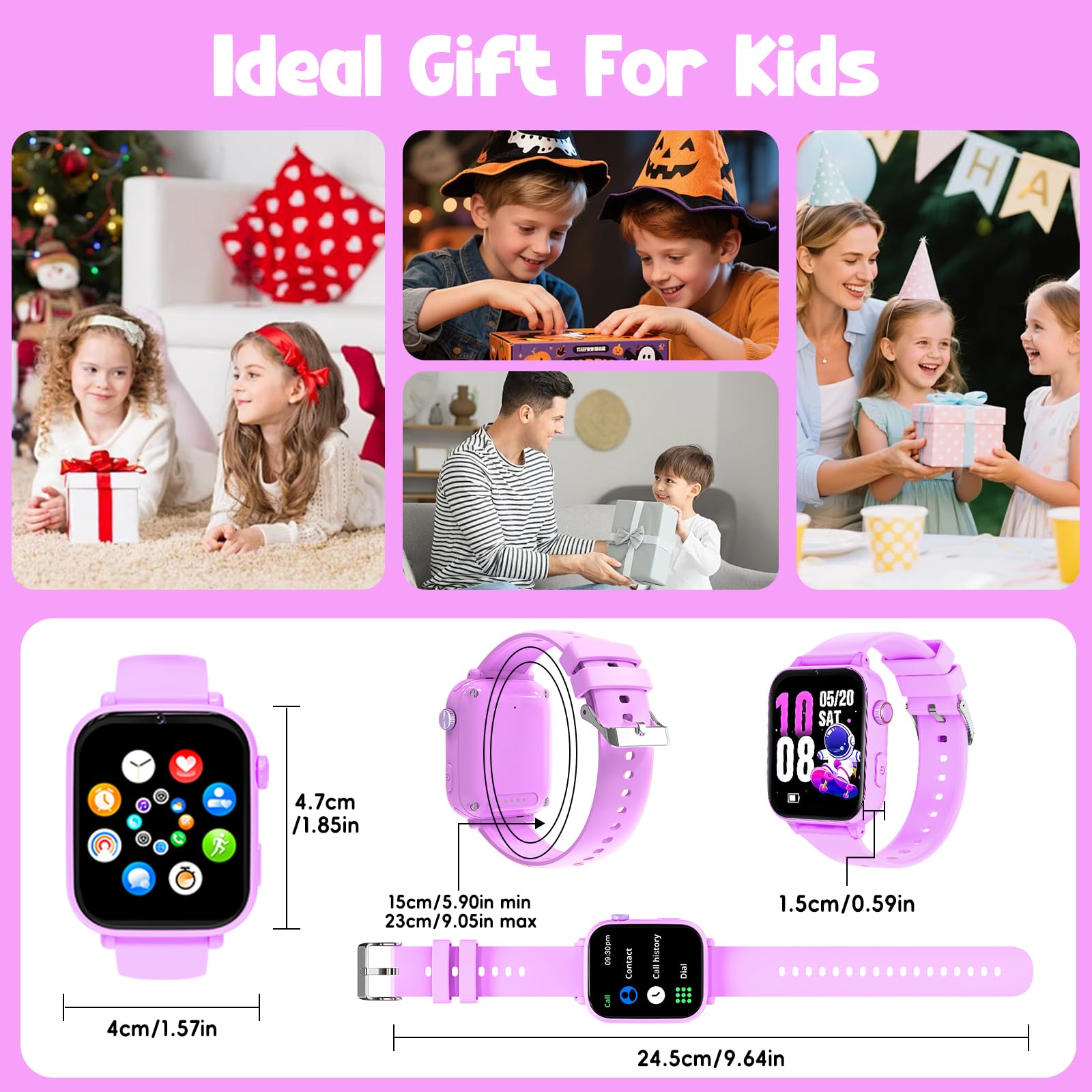 Alutoria Smartwatch per Bambini, Orologio per Bambino Bambina GPS+LBS+Wi-Fi Tracciatrice, SOS 4G Chiamate Chat vocale, Lila