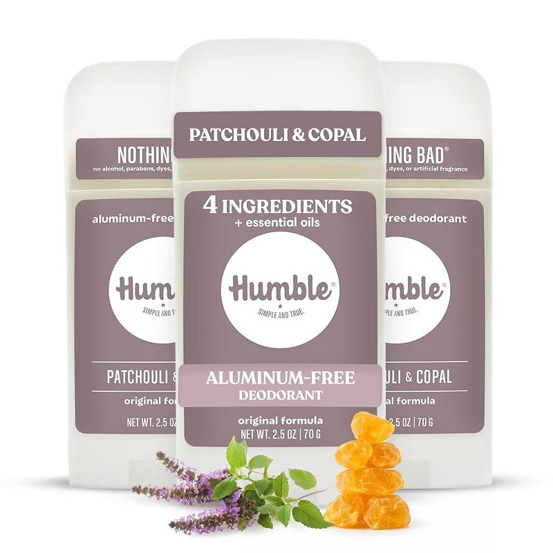 Desodorante sem alumínio HUMBLE SIMPLE AND TRUE Patchouli & Copal, pacote com 3