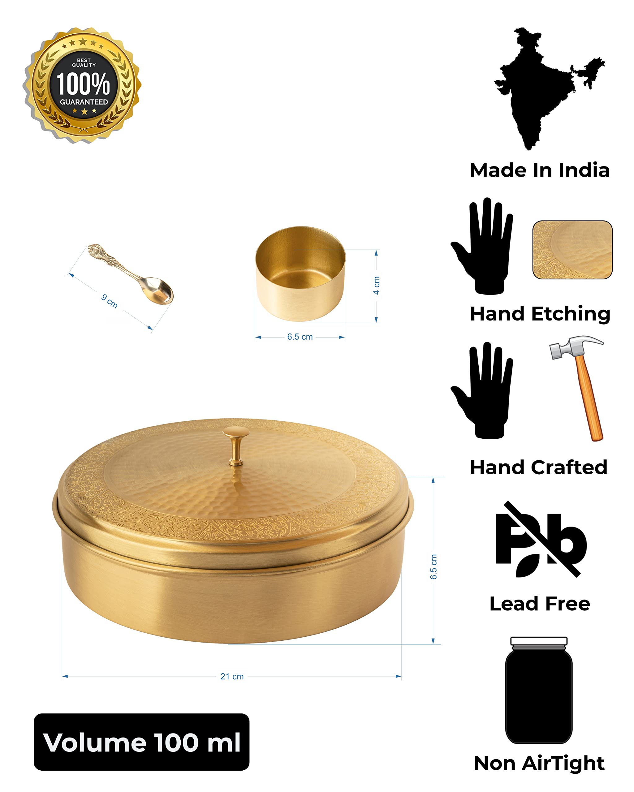Brass Spice Box Set - Handcrafted Masala Container -5 Brass Spice Box Set - Handcrafted Masala Container -5