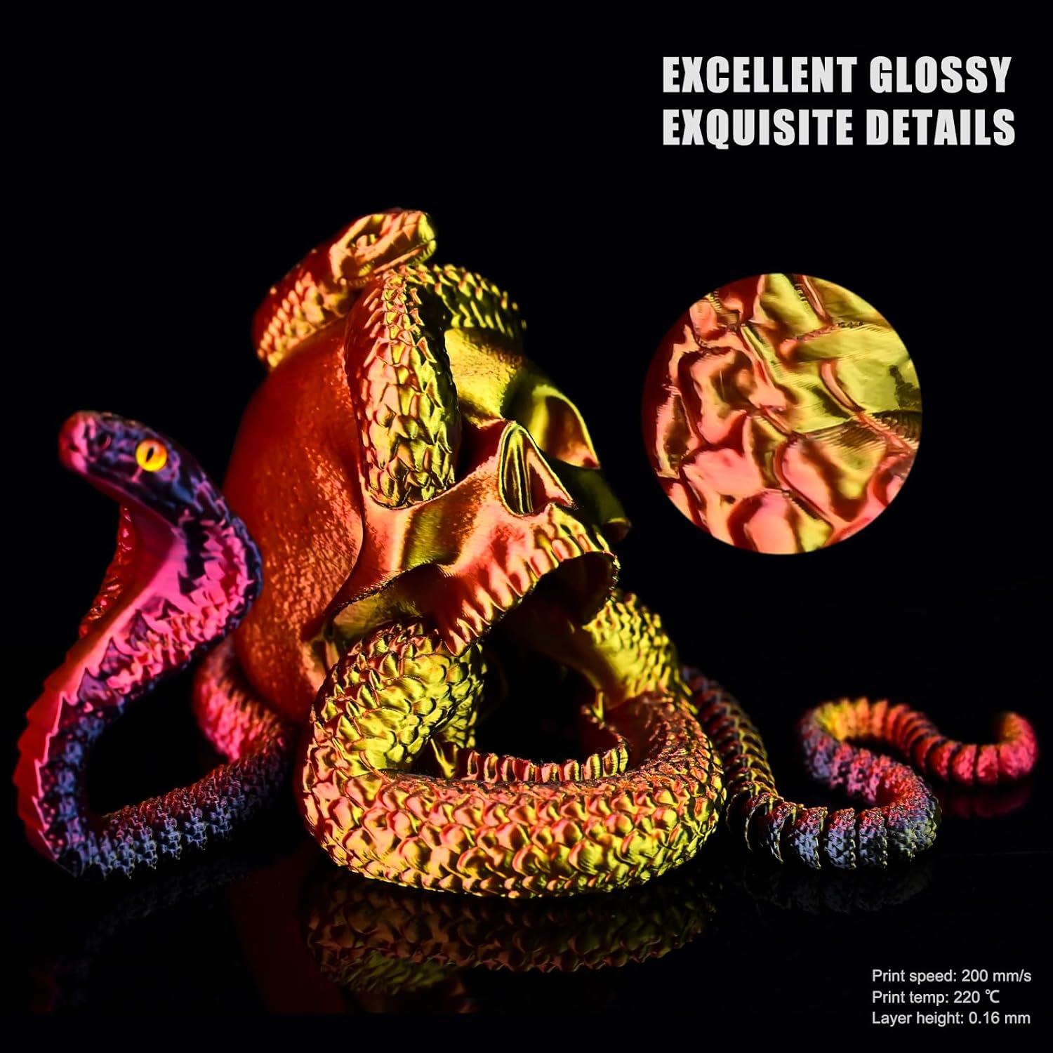 OVV3D PLA Filament 1.75mm, 3D Printer Filament Silk PLA Filament, Tri-Color PLA Filament with Silk PLA Black Red Gold, 3D Printing Filament +/-0.02mm, 1kg/2.2lbs - Image 2