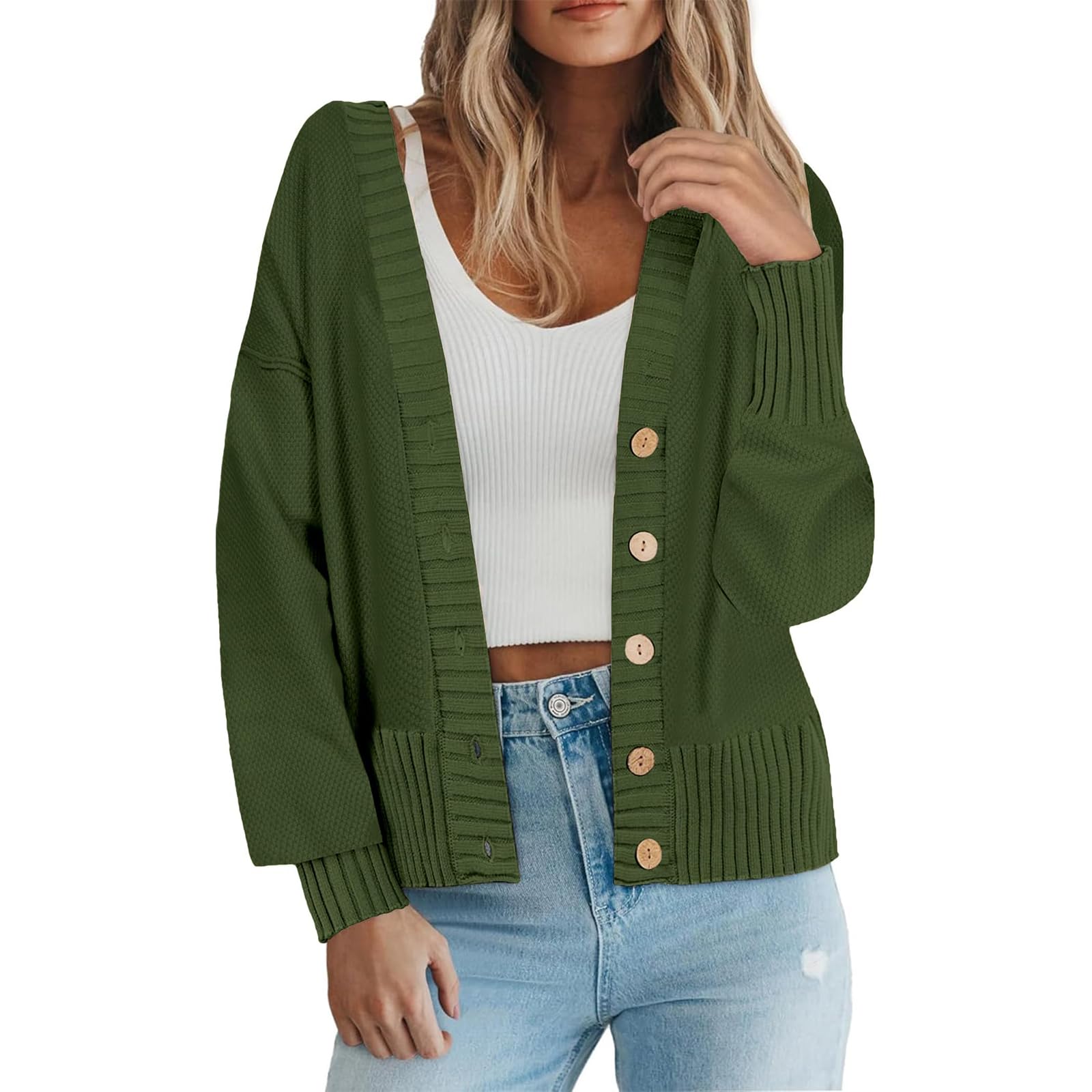 Generisch Strickjacke Damen Mit Knöpfen Übergangsjacke Langarm Strickjacken