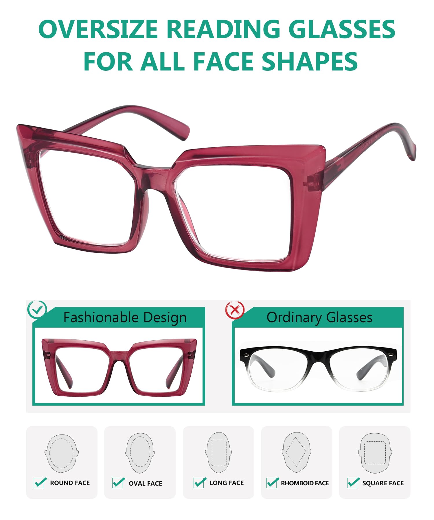 Eyekepper 5-pack Oversized Reading Glasses for Women Chic Readers +4.00, 5 Pack Mix Color - Image 4