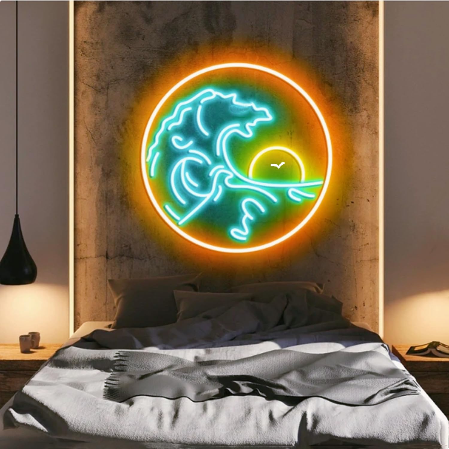 Wave Neon Signs for Wall Decor,Sunset Sunrize Neon Light Sign Neon Room Decor,LED Dimmable Night Light for Teens Game Room Bedroom Cool Birthday Wedding Party Gifts(35.6x35.6CM),USB Powered