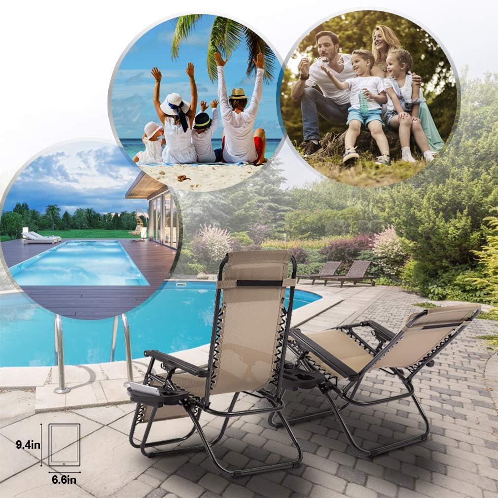 Zero Gravity Chairs Set of 2 with Pillow and Cup Holder Patio Outdoor Adjustable Dining Reclining Folding Chairs for Deck Patio Beach Yard