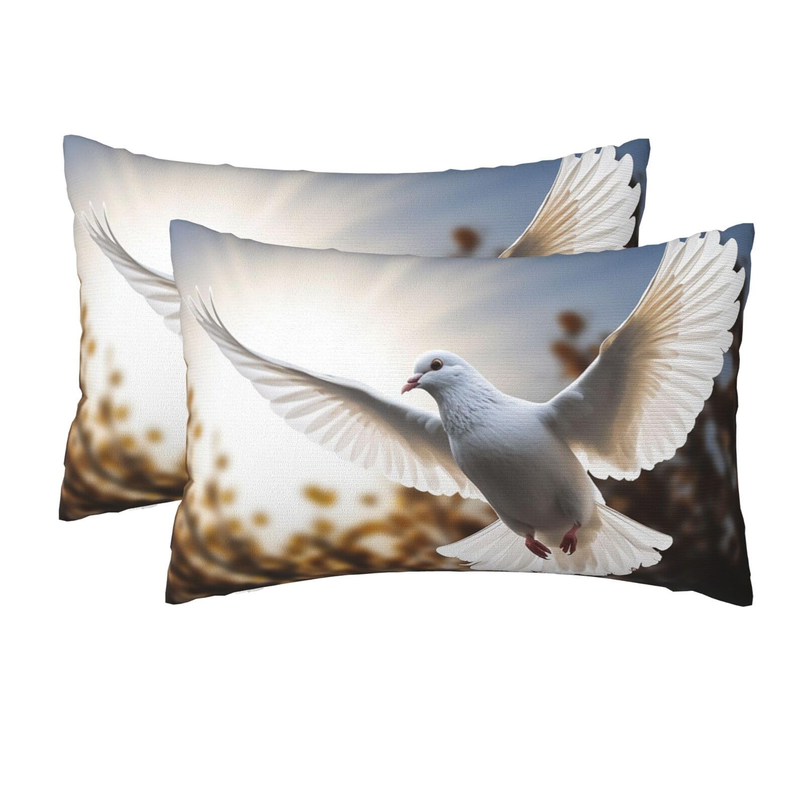 2 Pack Queen Pillow Cases with Hidden Zipper, Soft Breathable Pillow Covers for Hair and Skin, White Dove Flying in The Sun Pillowcases 20"x30" Bed Pillow Protectors Cover for Sleeping Gifts