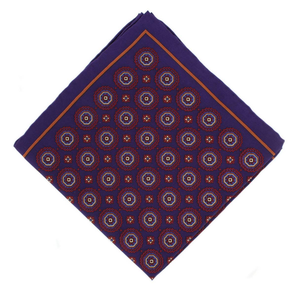 Michelsons Of London Men's Purple Vintage Medallion Silk Pocket Square