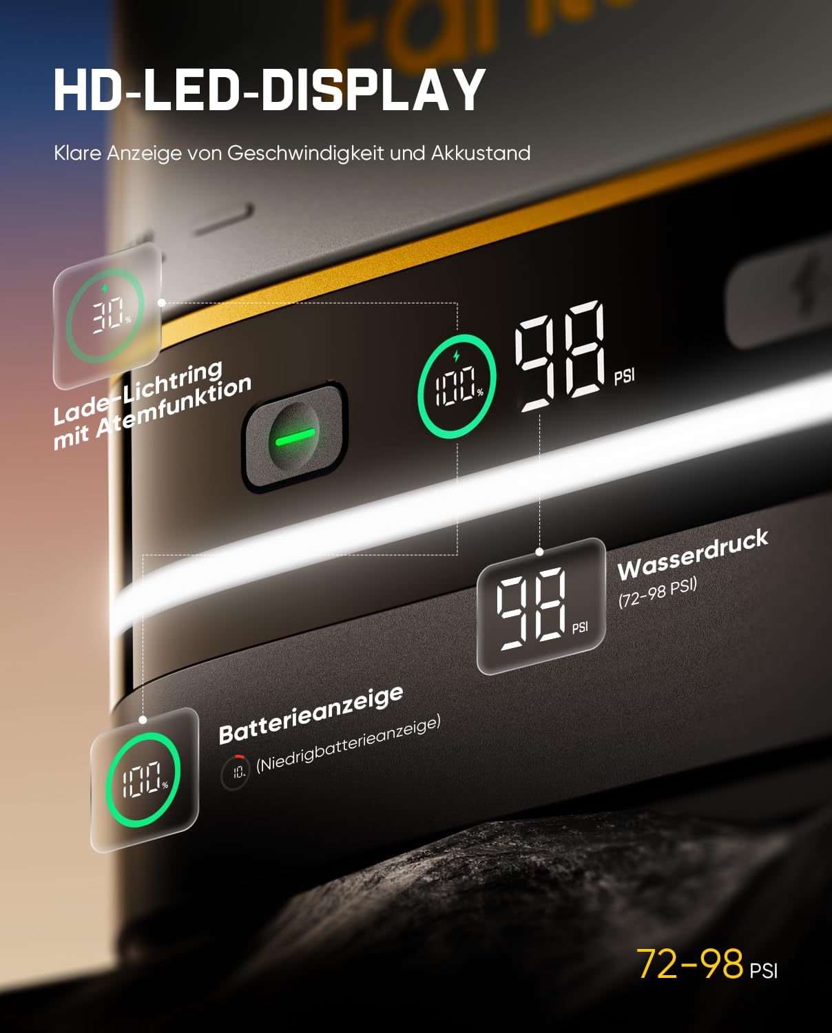 Fanttik NB10 Nano tragbarer Akku-Drucksprüher, 2,1-Gallonen-Tank, 72-98 PSI, HD-LED-Display, 4000mAh, mit Campingleuchte – tragbarer Hochdruckreiniger für Zuhause, Terrasse und Camping