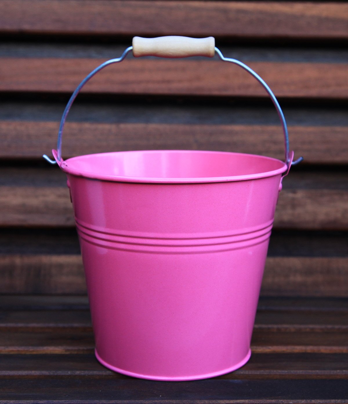 16CM METAL TIN HERB FLOWER BUCKET WITH WOODEN HANDLE POT PLANTER SWEET TREE (hot pink)