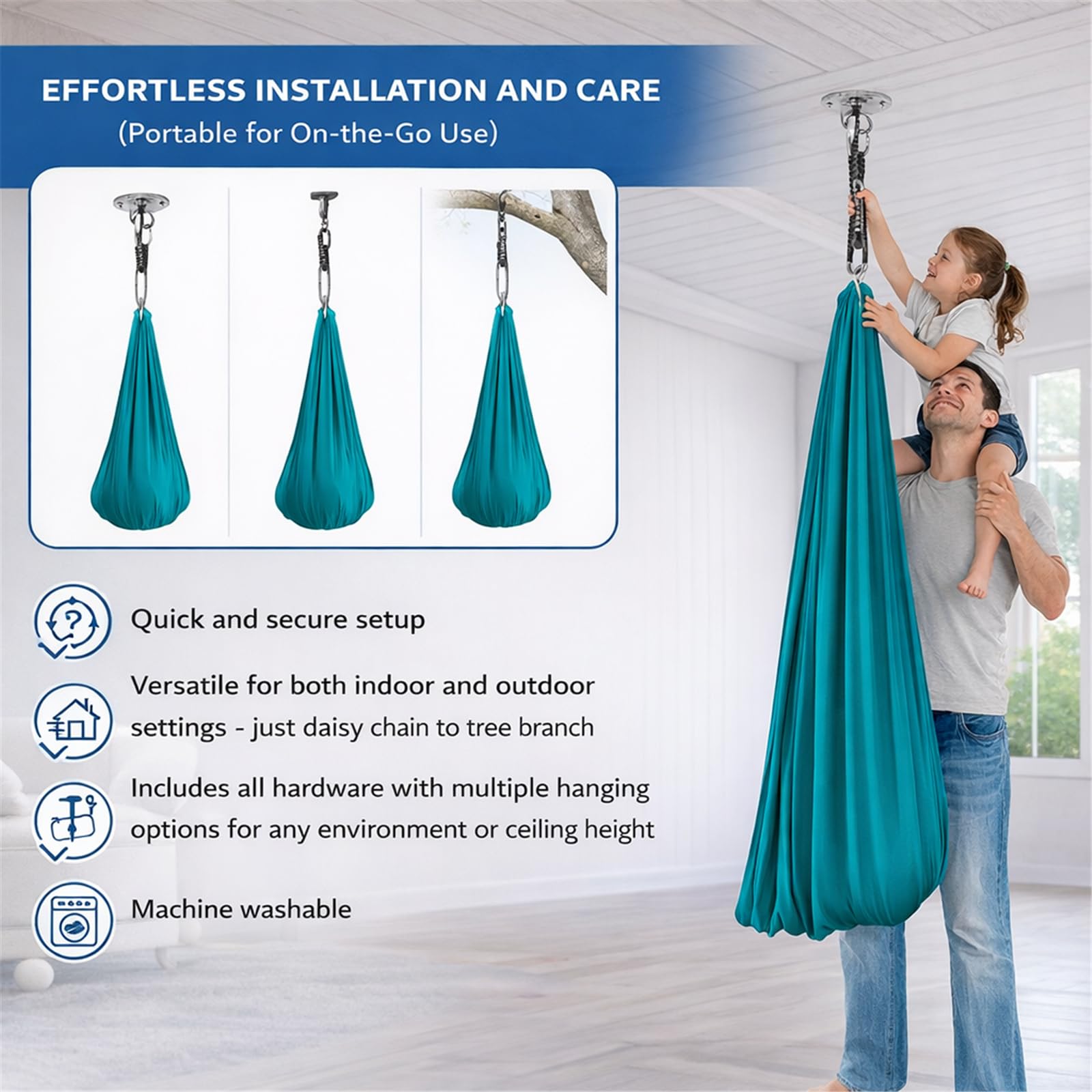 Aerial Yoga Hängematte, Sensorische Nestschaukel für Indoor & Outdoor, Anti-Gravity, mit Befestigungsset, bis 210 kg belastbar, für Entspannung, Stretching & Training (Dunkelgrün, 280 x 150 cm)
