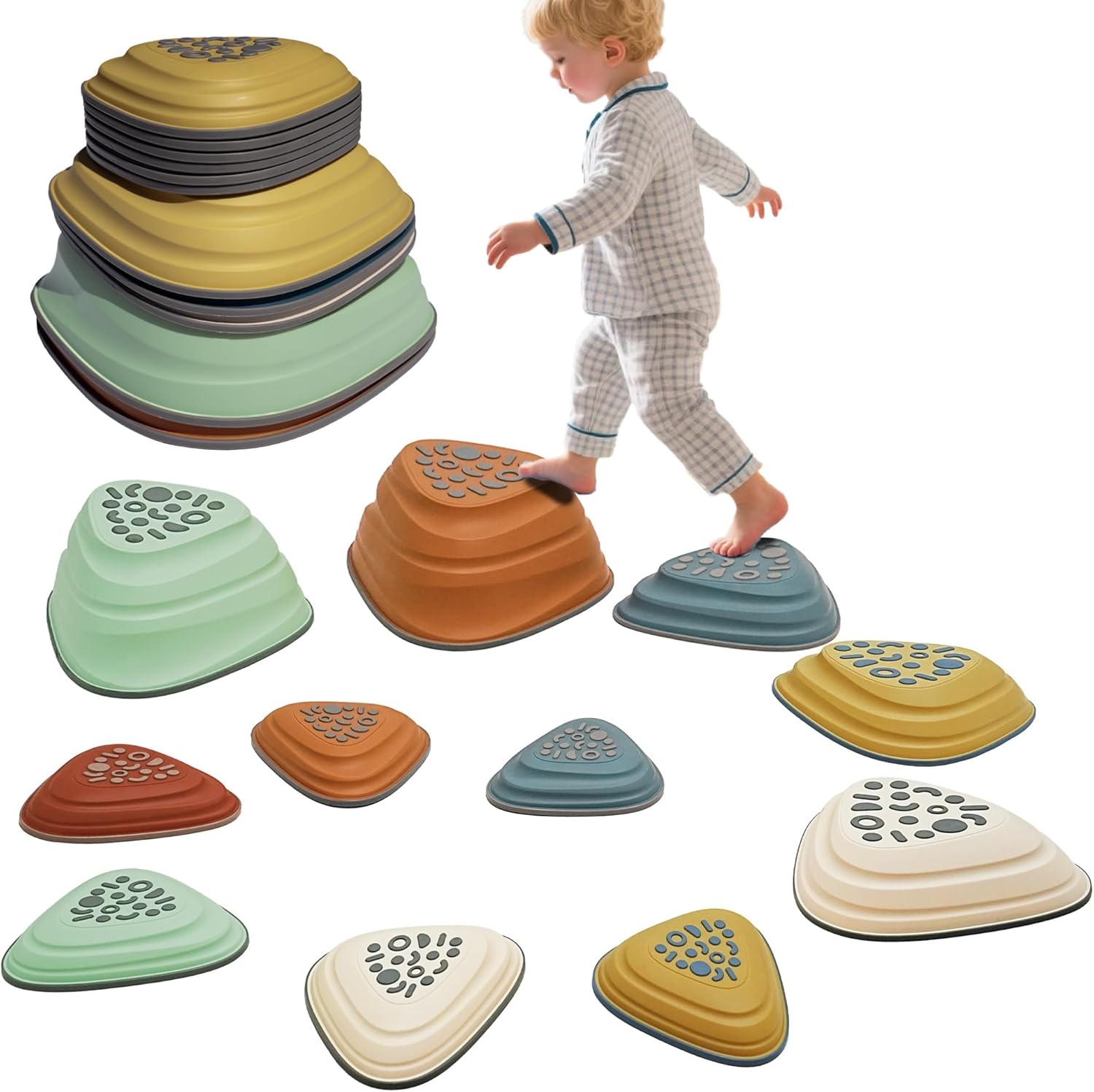 Kids Balance Stepping Stones Triangular 11PCS Non-Slip Toddler Stepping Stones for Ages 3-8 Years – Durable & Fully Rounded Edges