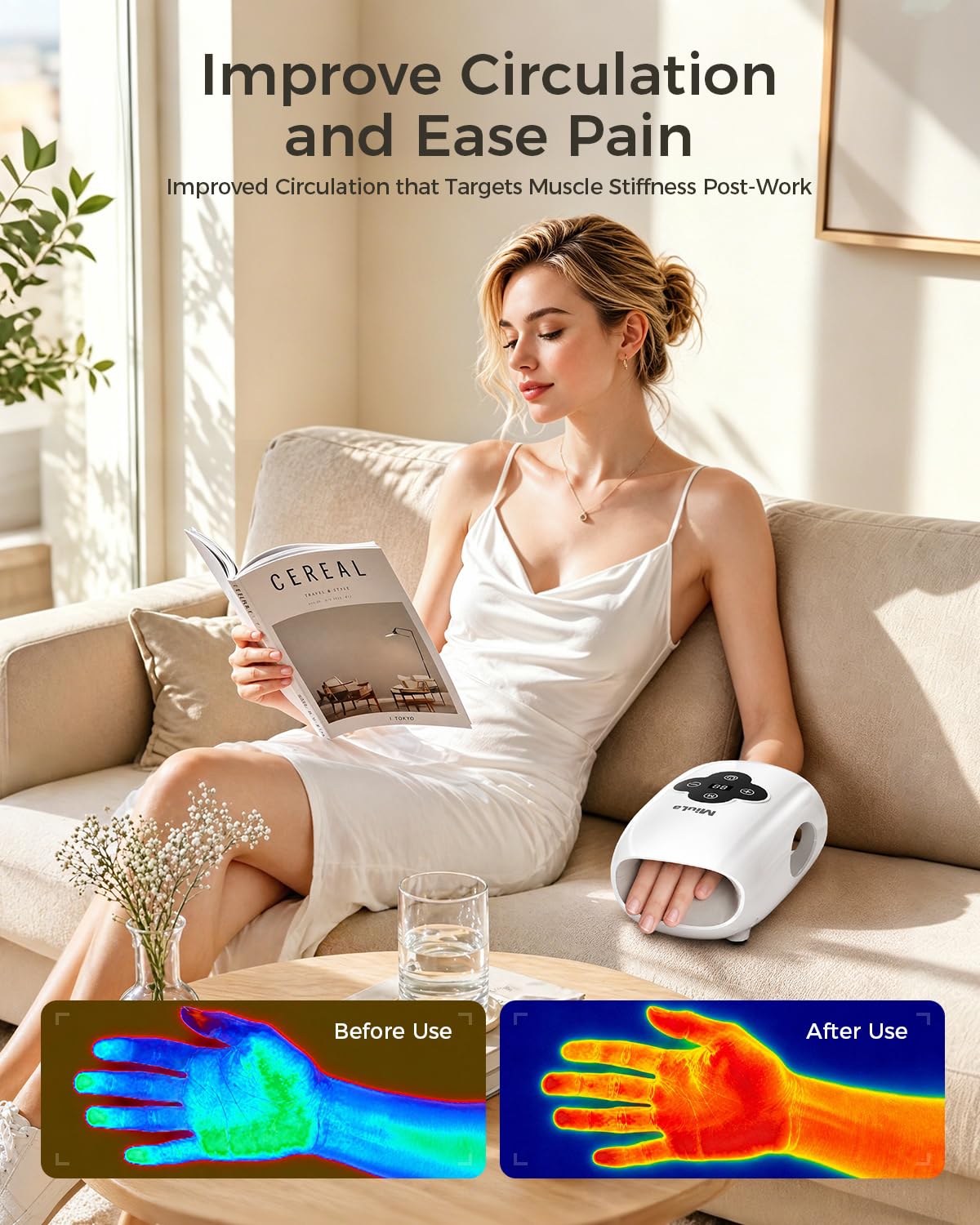 Massaggiatore manuale senza fili con compressione, riscaldamento lenitivo, modalità regolabili per il relax quotidiano, massaggiatore portatile ricaricabile per dita, palmo, polso, a casa