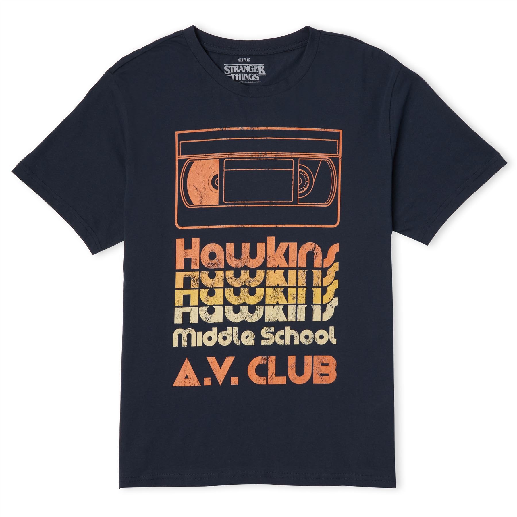 Zavvi Unisex Multi Official Stranger Things Hawkins Av Club T-Shirt Mens Navy - S