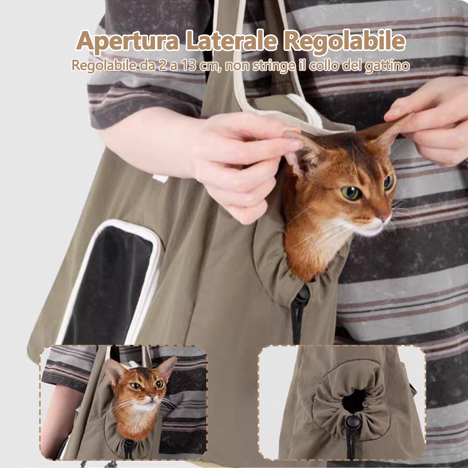 Galatée Borsa a Tracolla Per Animali Domestici, Realizzata In Tessuto Di Nylon Impermeabile, Portatile Con Manici, Base Robusta Per Evitare Il Collasso, a Prova Di Fuga e Traspirante (Beige)
