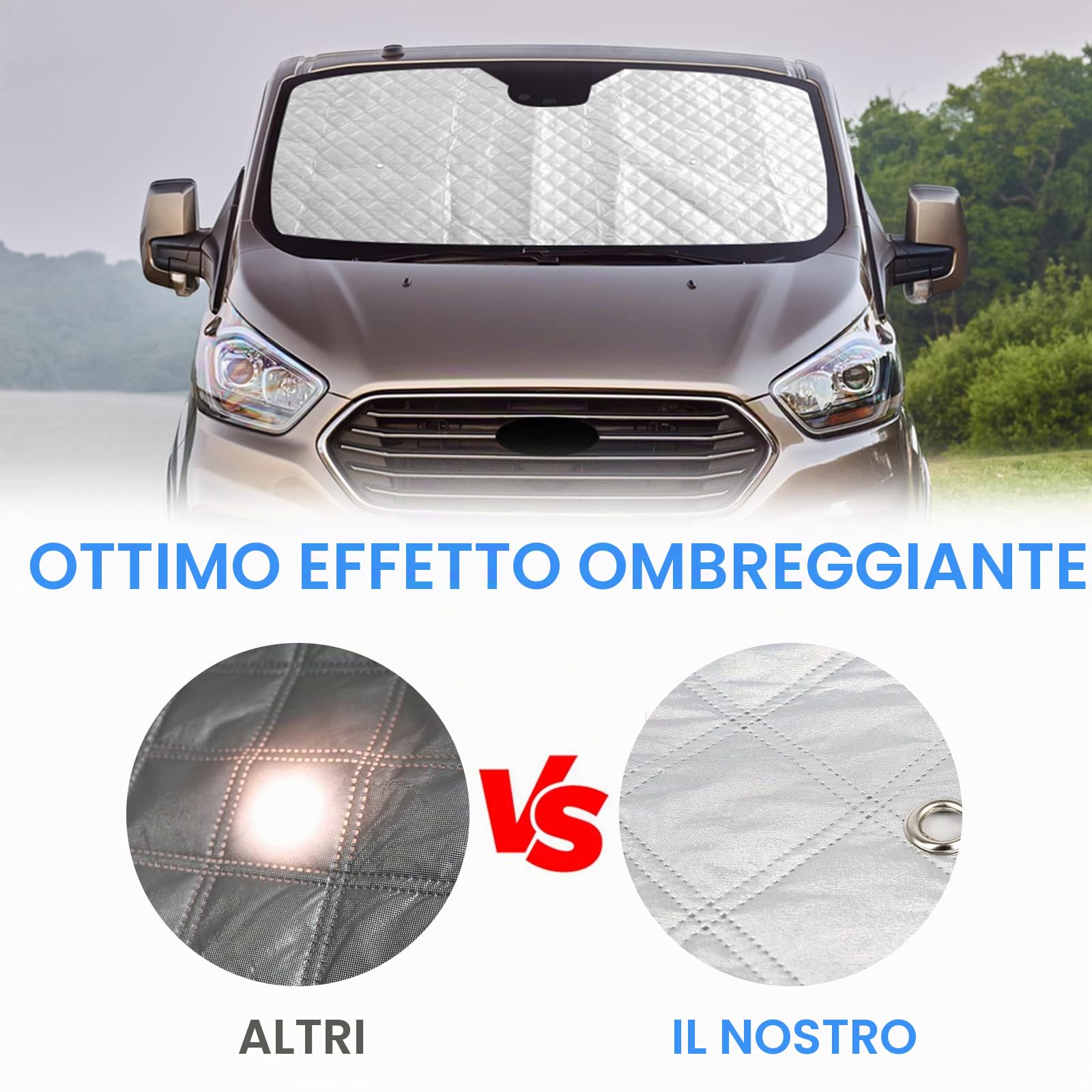 Copertura Schermo Anteriore Finestra Sostituzione per VW T4 LWB, 8 PCS Protezione per Parabrezza per Parasole, Finestra Cieca Termica Interna con Borsa Portaoggetti, 100% Occlusione