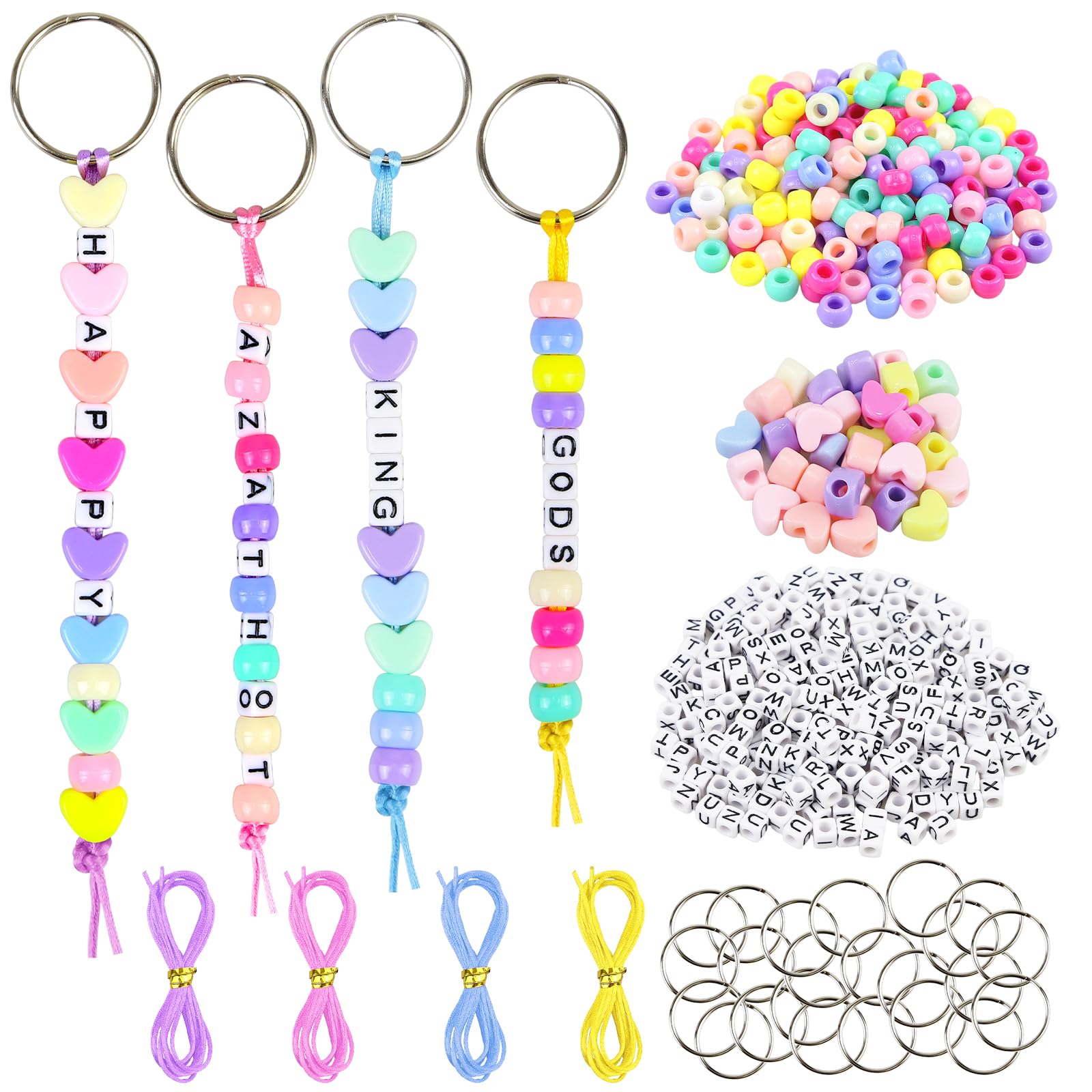 BD-Herego Keyring Making Kit, DIY Keychain Making Set Includes Key Rings, Letter Beads, Coloured Beads and Cords, Craft Keyrings for Backpack Charms, Party Favours (Style A)