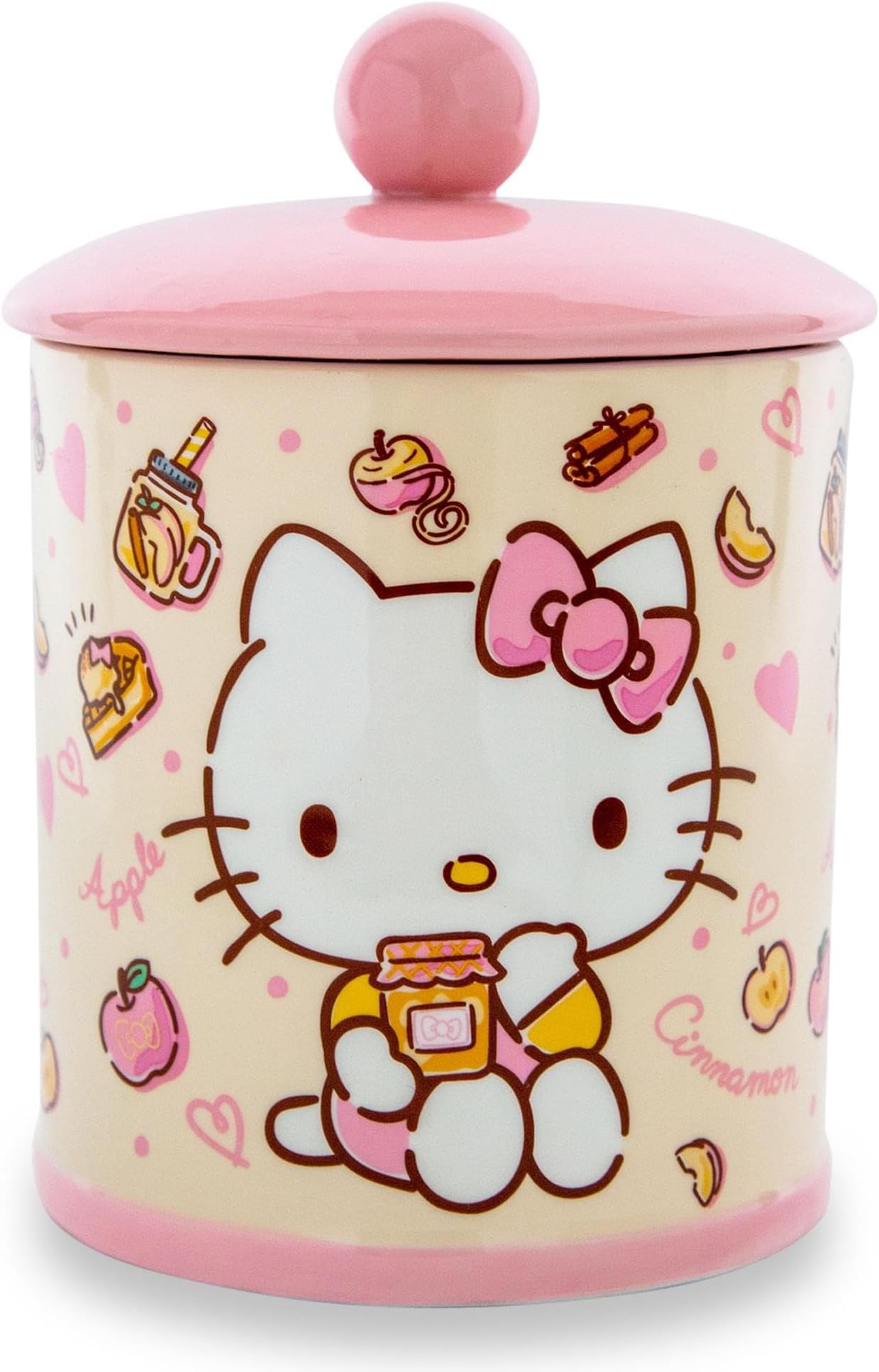 Sanrio Hello Kitty Apples and Cinnamon Ceramic Snack Jar Container With Lid | Kitchen Food Storage For Cookies, Candy | 8 Inches Tall