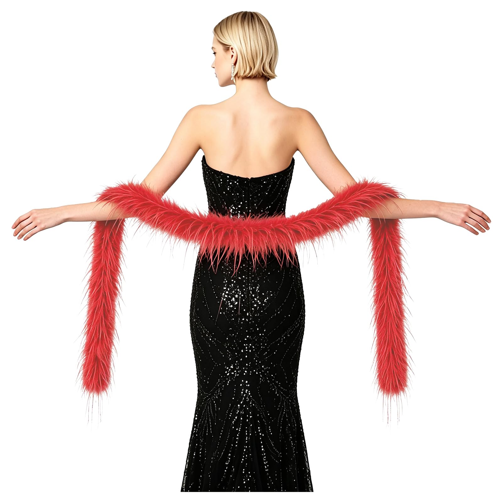 MAOFENG Artificial Fluffy Feather Boa 2 Yards for Halloween Wedding Home Party Costume Decoration Fake Ostrich Feather Boa,Red