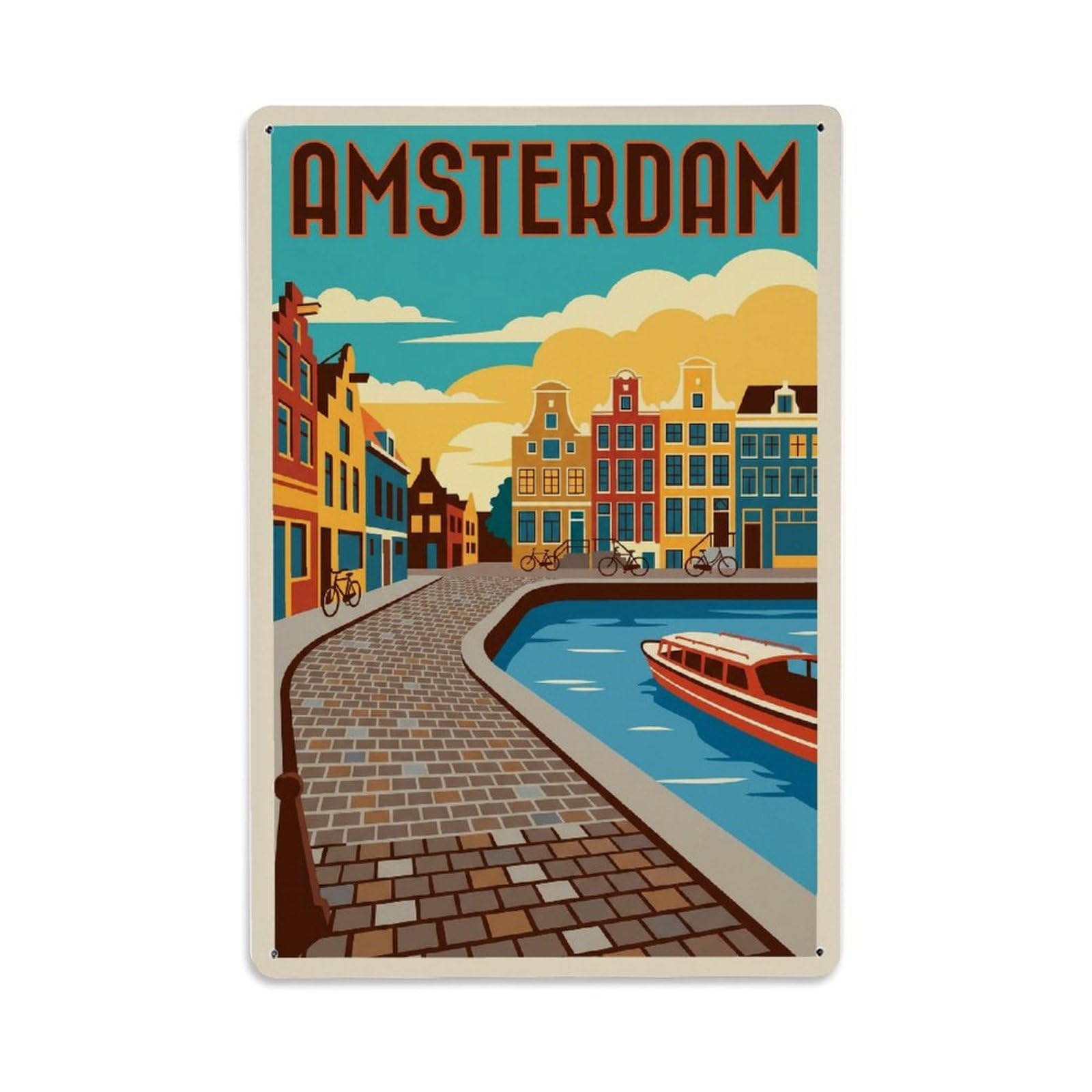 Vintage Travel Pathway Netherlands Cobblestone Metal Tin Sign Plaque Wall Decor for Cafe, Club Bar, Office, Home Garden Metal Poster 8x12Inch