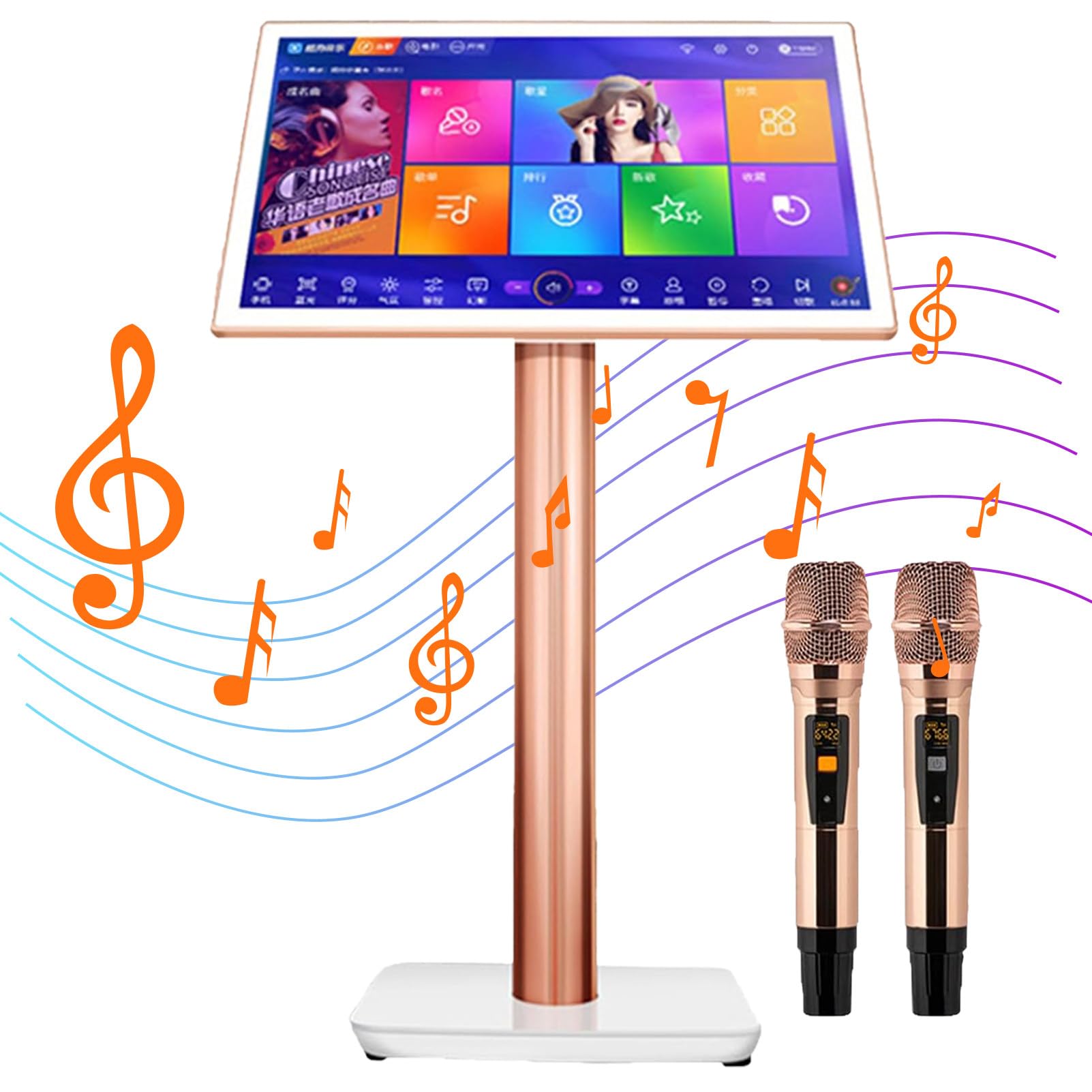 Lecteur de karaoké tout-en-un avec micro sans fil, écran tactile capacitif 19,5 pouces avec affichage des paroles, machine de karaoké professionnelle pour la maison, les fêtes, le KTV, le DJ, le bar