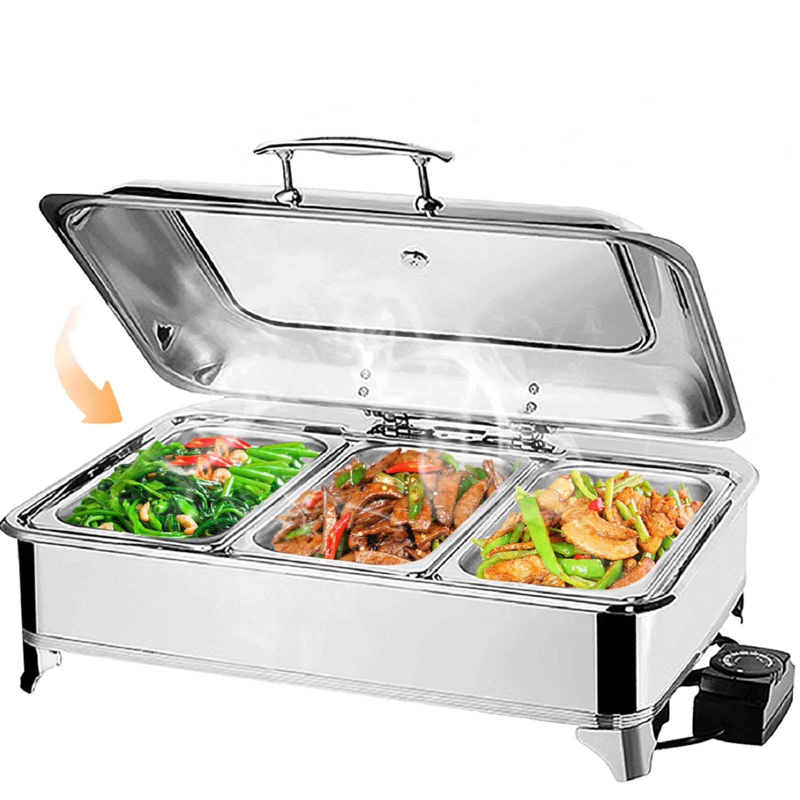 9L Chafing Dish Electrico de Acero Inoxidable, Chafing Dish Calentador de Comida para Buffet con Ajuste Perilla de Temperatura, Calentador de Buffet con Tapa Visible(A, 1/3 Pan)