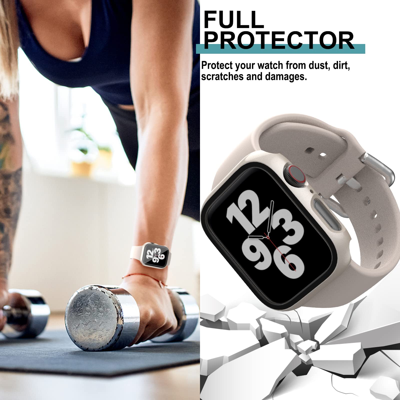 Paquete de 6 fundas para Apple Watch Series 8/7 de 1.61 pulgadas con vidrio templado, policarbonato duro HD cubierta completa protectora iwatch S8/7.