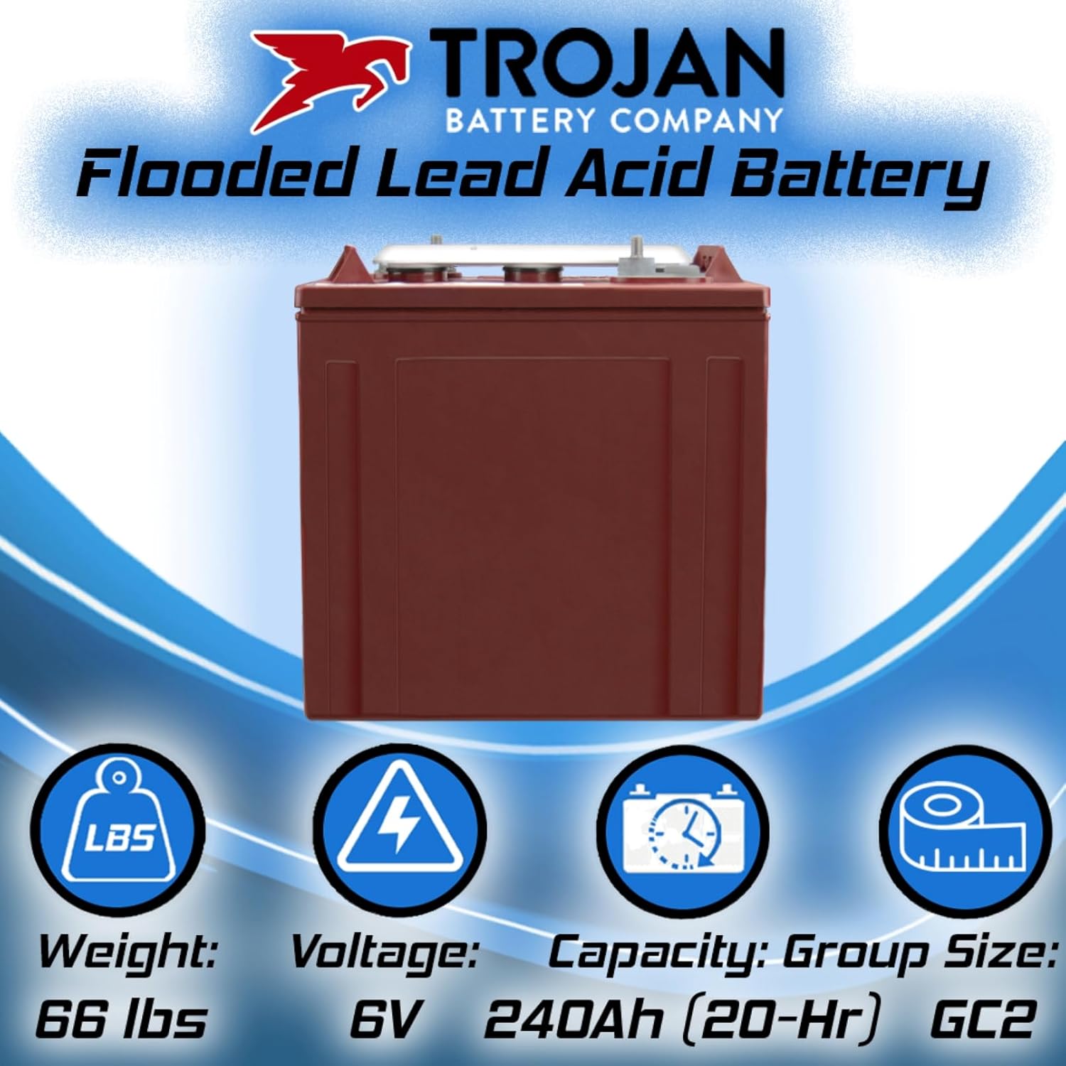 Trojan T-125 240Ah, 6V Deep Cycle Battery - 6 Pack