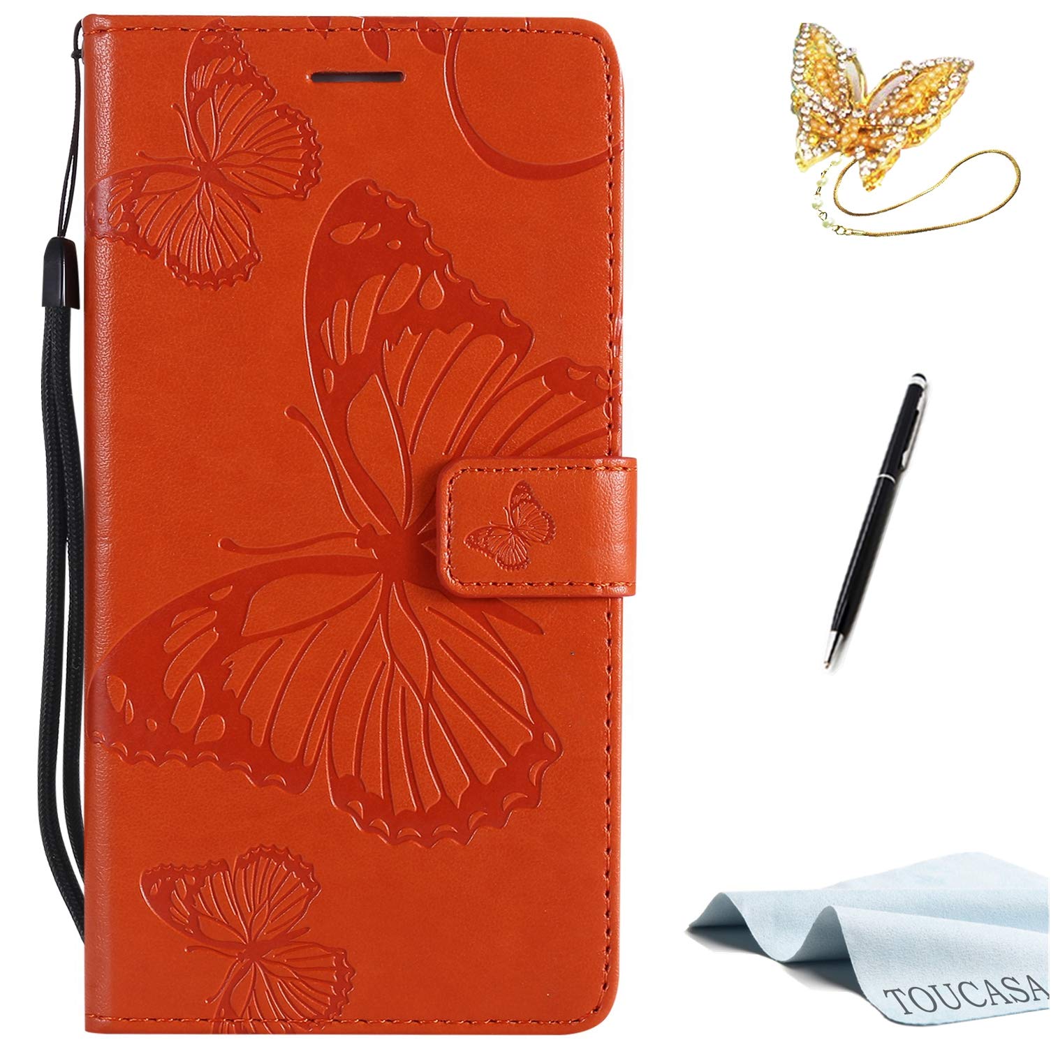 TOUCASA Custodia per Huawei P10 Lite, Huawei P10 Lite, custodia a portafoglio in pelle PU, scomparti per carte di credito [3D Butterfly] [3D Farfalla Embossed Technology per Huawei P10 Lite