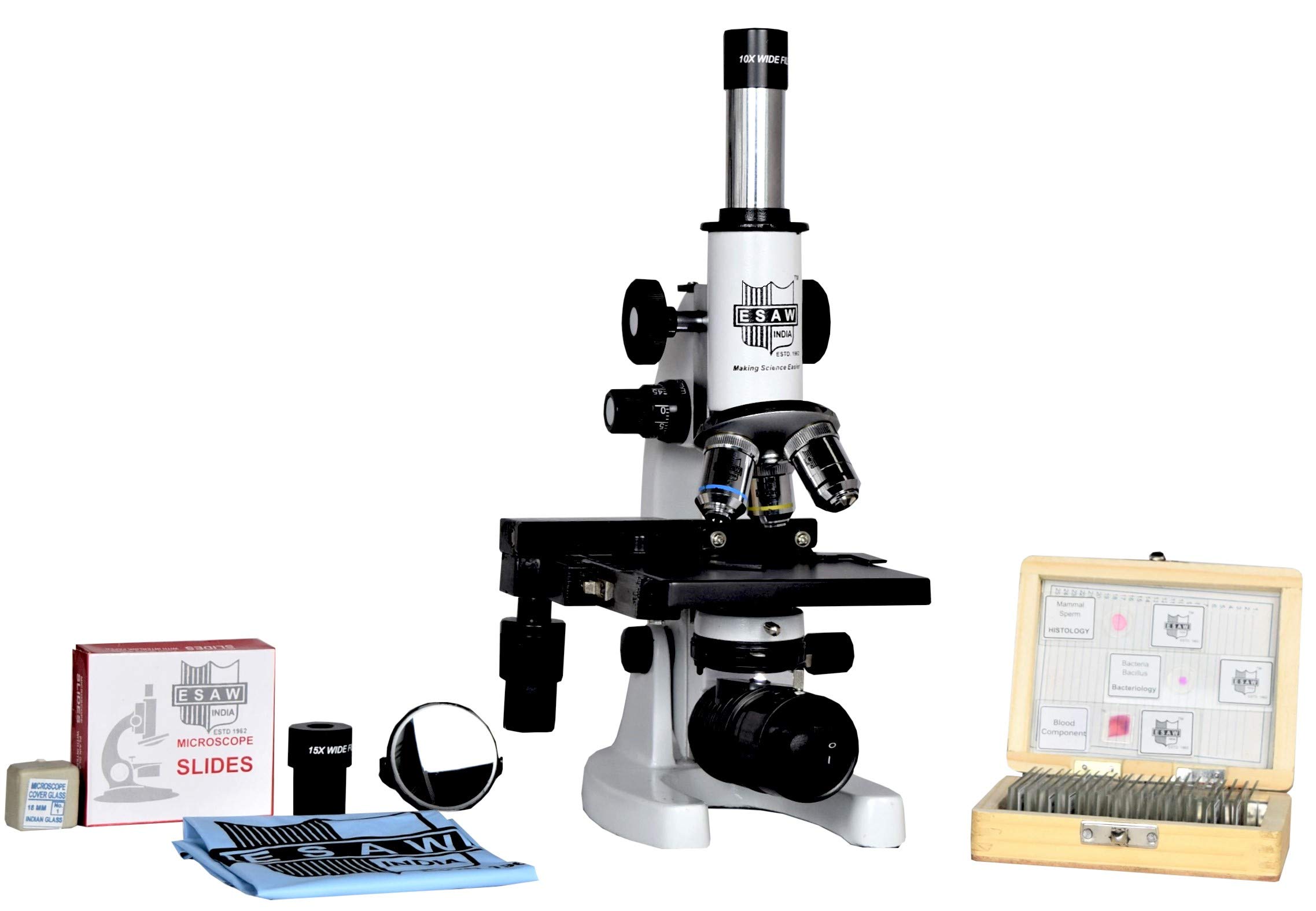 ESAW Medical Compound Student Microscope with 25 Prepared Glass Slides-picture-15