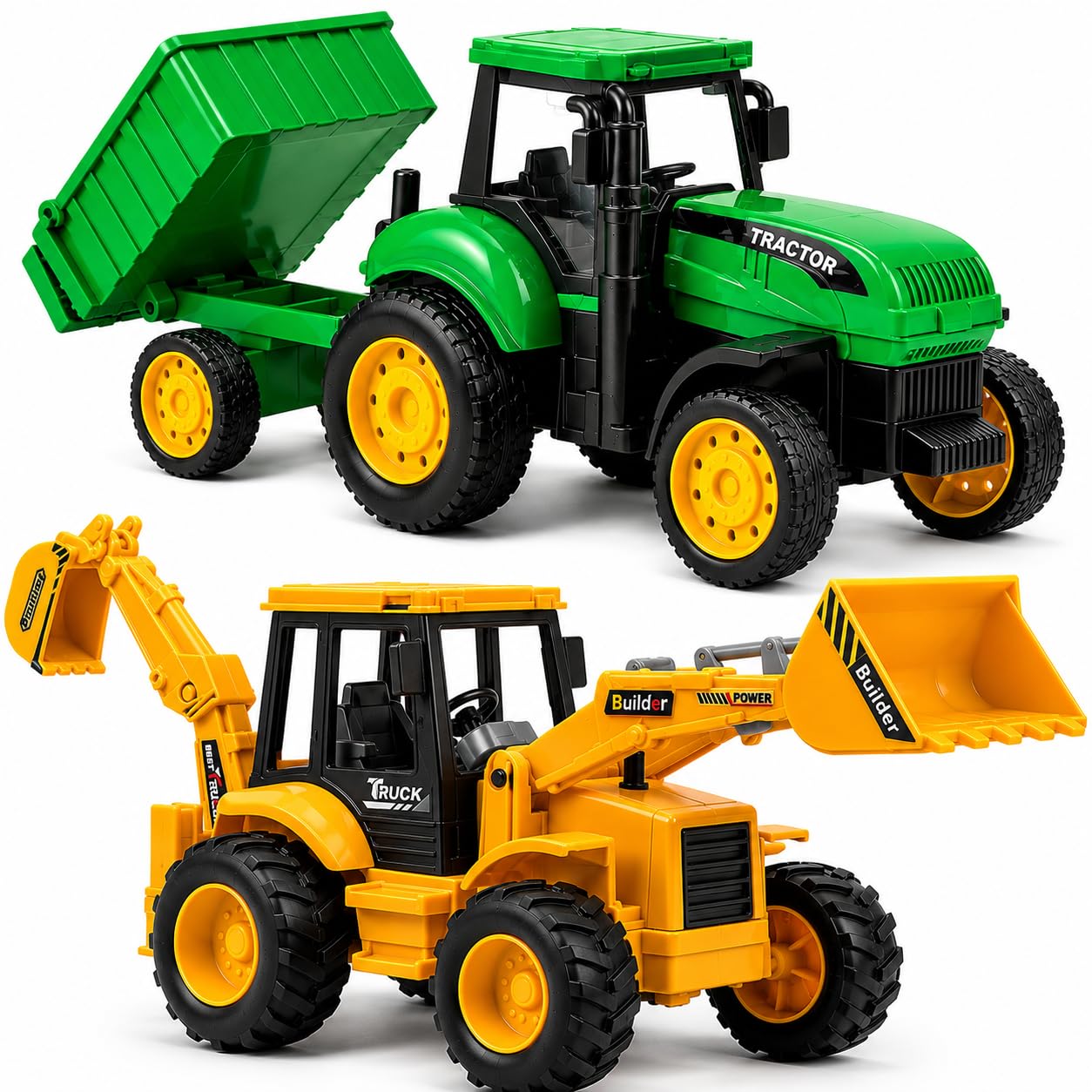 Construction Vehicle Toy Combo for Kids | Farm Tractor with Tipping Trailer & JCB Excavator Loader Toy | Heavy Duty Construction Truck Set for Boys & Girls-image-19