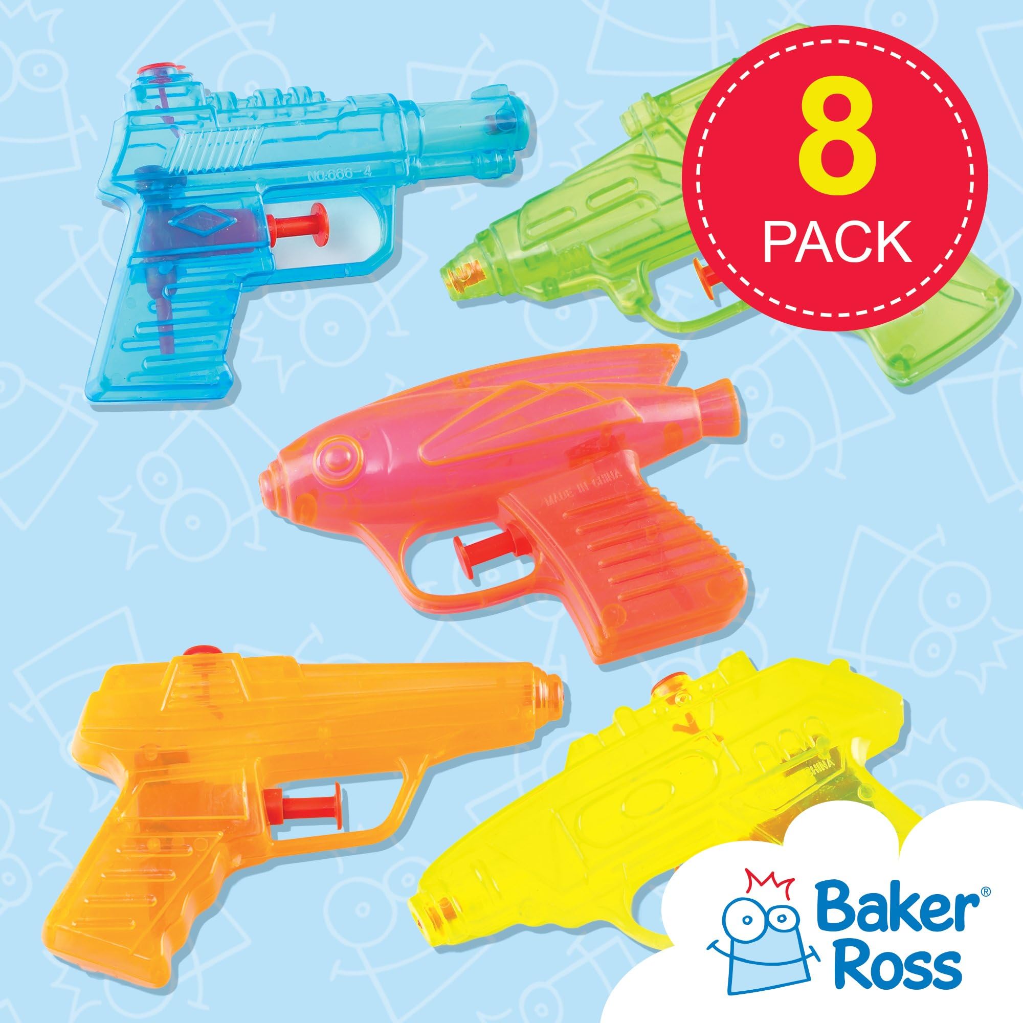 Baker Ross Przezroczyste pistolety na wodę (8 sztuk), 7,5-11,5 cm