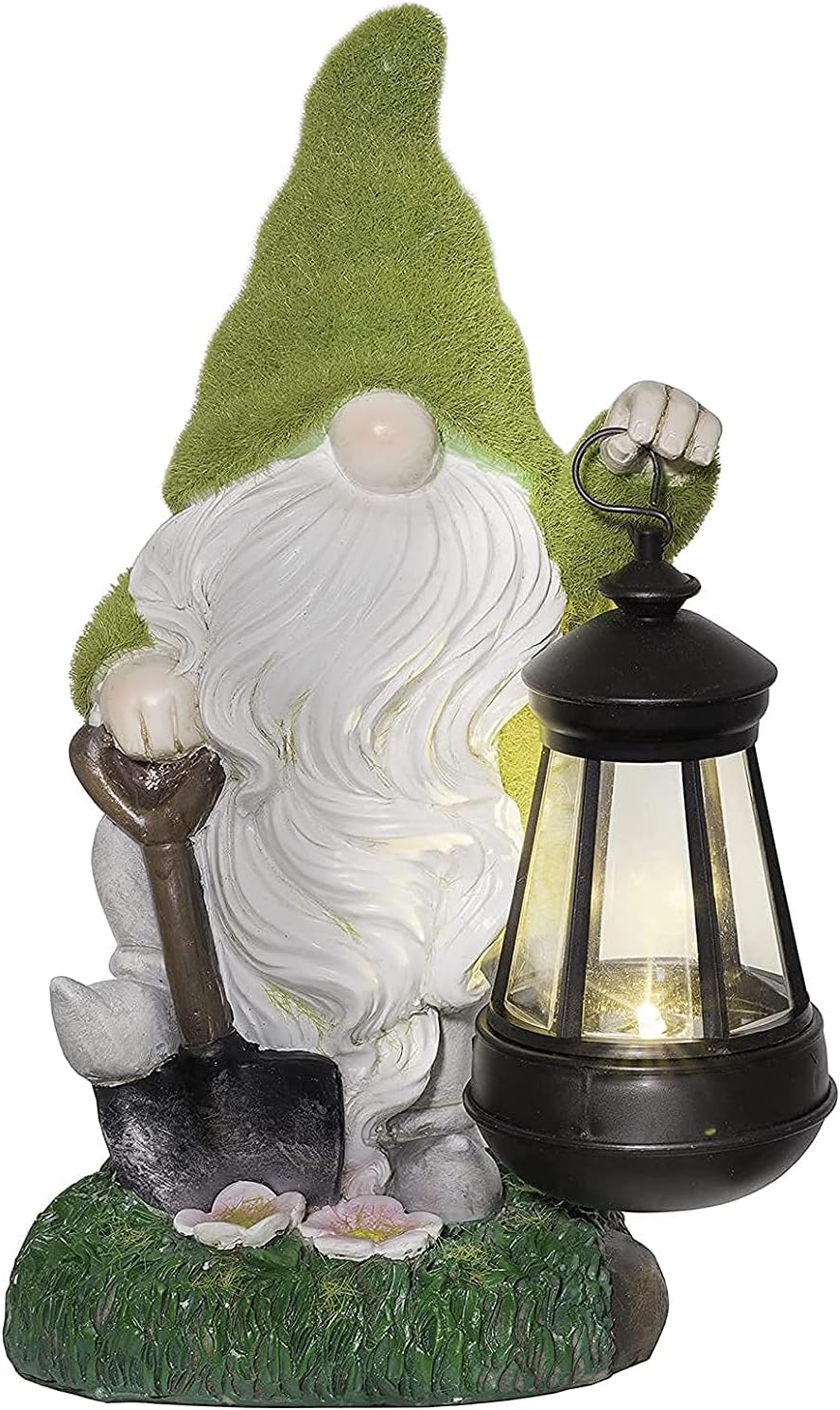 Garden Gnome Statue with Solar Light, Resin Outdoor Ornaments with