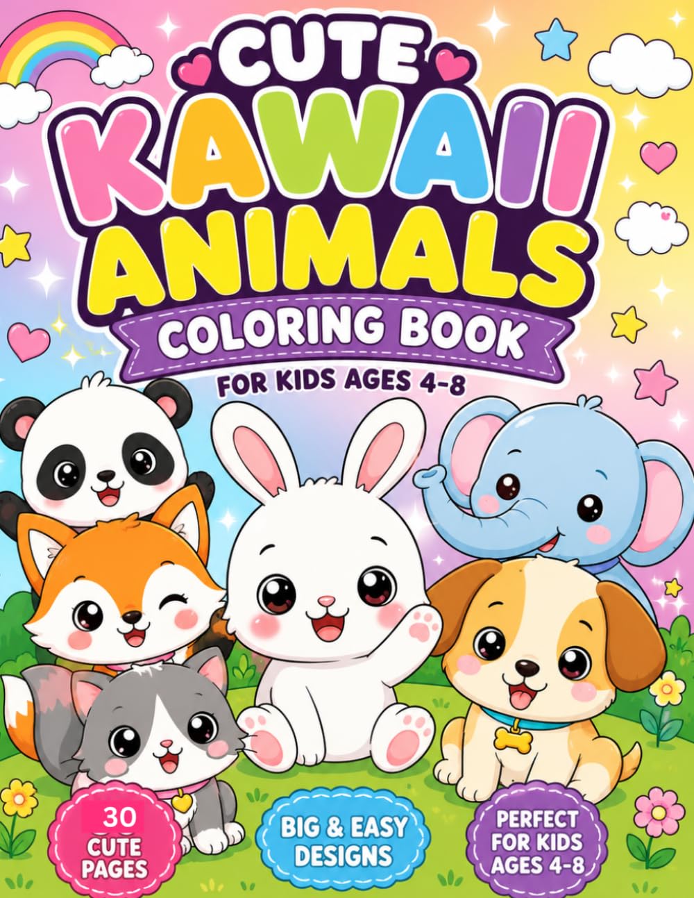 Cute Kawaii Animal Coloring Book for Kids: Fun Coloring Pages with Reference Images for Easy Step-by-Step Learning