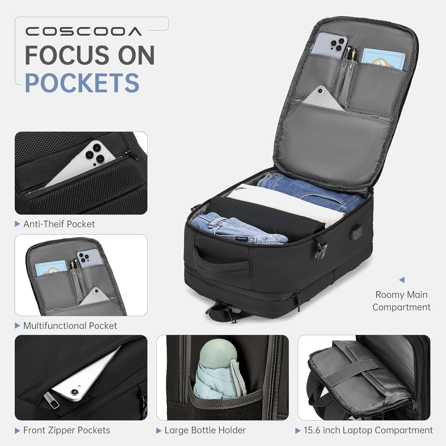 Expandable Travel Backpack 20-30L,Cabin Size United Airlines Personal Item Bag 17x10x9 inch,Flight Approved Underseat Ryanair 40x20x25 CM Carry on Luggage Bag,Mochila de Viaje - Image 3