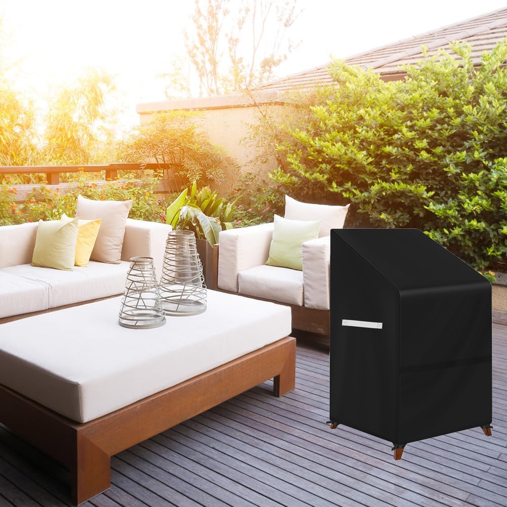 Stacking Outdoor Chair Cover Waterproof Heavy Duty Outdoor Lawn Furniture Covers Stacked Chairs Seat Cover, Lounge Chair Covers Stack Chairs Fits for 4-6 Outdoor Stacking Dining Chairs, 33"Lx27"Dx48"H - Image 7