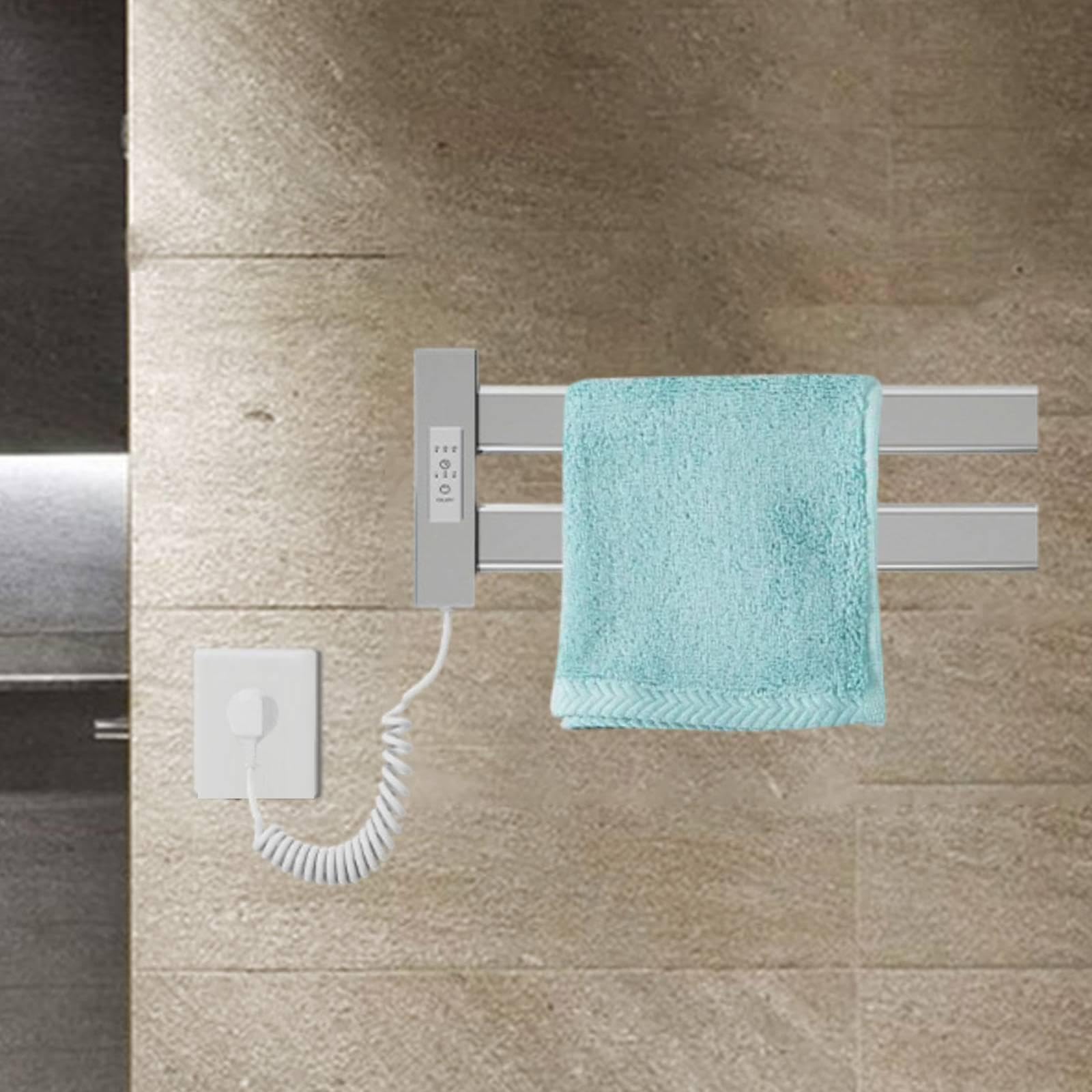 Elektrischer Handtuchwärmer Wandmontage Heizregal Aluminium wasserdichte Schnelltrocknung Smart Konstanttemperatur für Badezimmer Spa Bereich, Silber