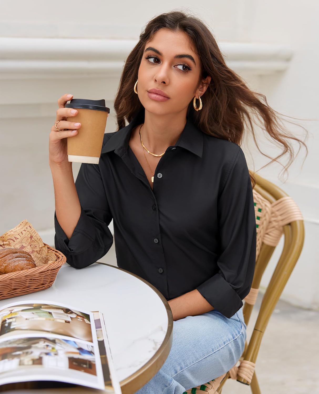 siliteelon Button Down Shirts for Women Wrinkle Resistance Dress Shirts for Women Long Sleeve Work Formal Office Blouses Tops - Image 8