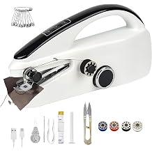 Handheld Mini Portable Electric Small Sewing Machine Quick Stitch for Home Travel Use, Dual Speed, Two Power Supplies, White