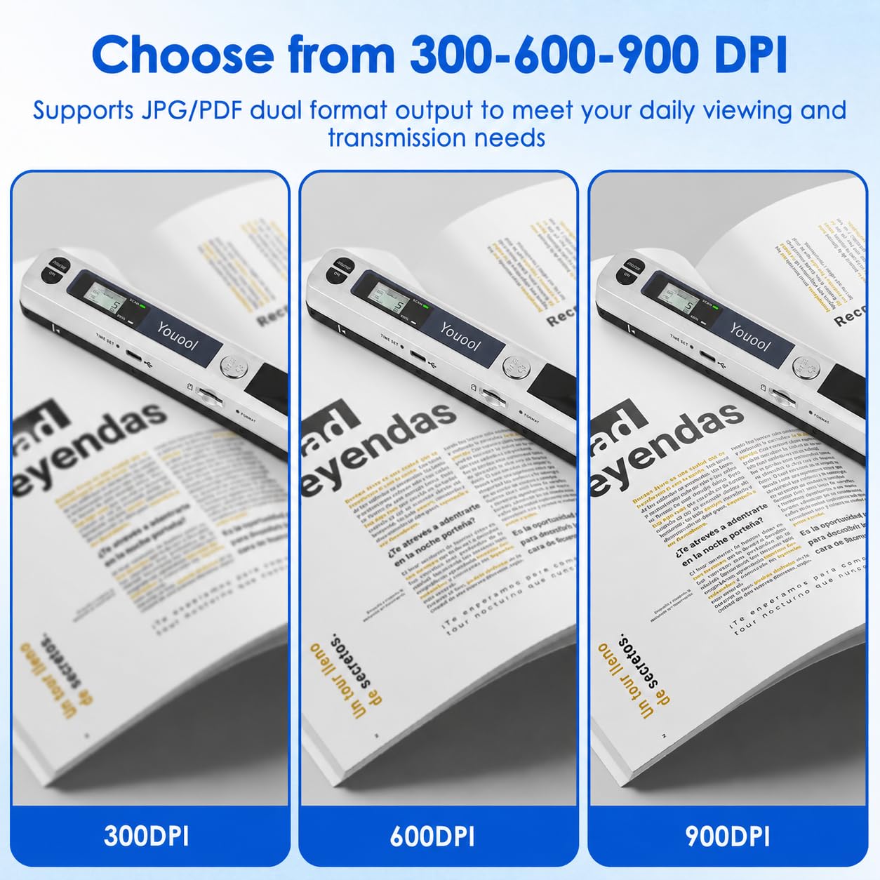 Scanner de Documents Portable, A4 900 DPI Haute Résolution Photo Couleur Portable, Format JPG/PDF USB 2.0 Scanner de Document Portables pour Documents, Reçus, Photos (Argent)