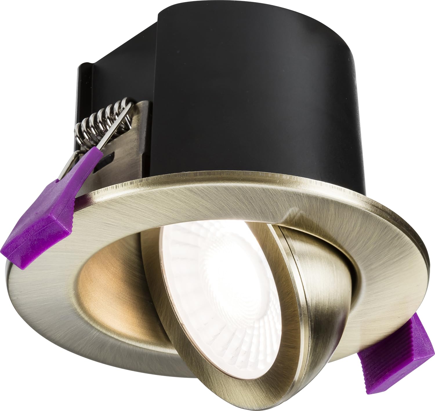 Knightsbridge SpektroLED Evo Tilt - Fire Rated IP65 Downlight with 2 x Wattage and 4 x CCT - Antique Brass