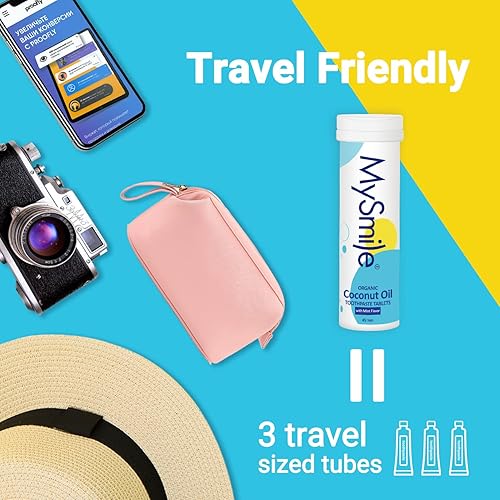 Miniatura 6 de MySmile Tabletas de pasta de dientes Nano hidroxiapatita, sin flúor, aceite de coco orgánico pastillas de enjuague bucal de viaje, remineraliza y