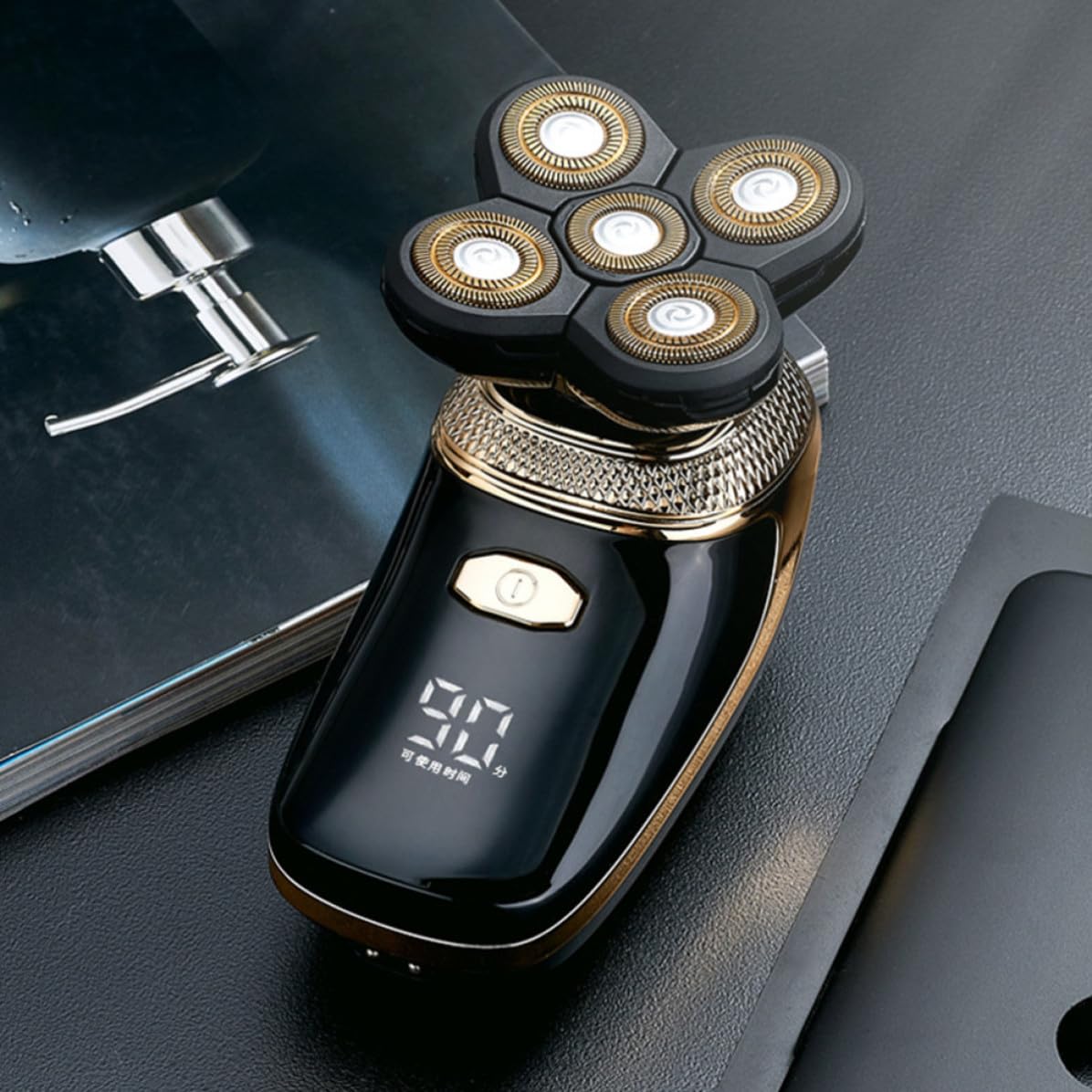 Rasoio Elettrico Barba Uomo 5 Funzioni con Display USB Ricaricabile in Acciaio Titanio Multifunzione per Rifinitura e Contorni