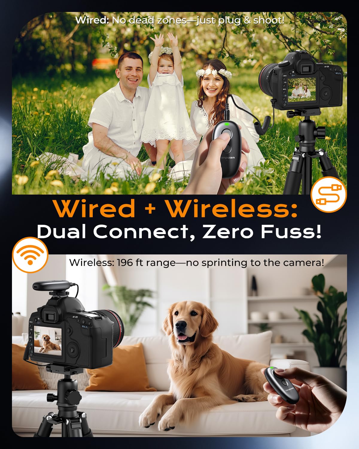 Mando a distancia inalámbrico recargable para cámara Sony | Para Sony A6400/A6700/A6100/A7 IV/A7 III/ZV-1/ZV-E10II/FX3/FX30/FX2/RX100 VII/A7 V/A1 II/A7C II/ZV-E1, sin pilas desechables