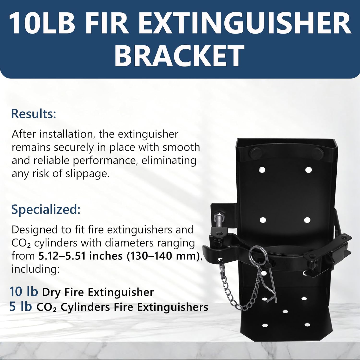 Fire Extinguisher Bracket, Heavy Duty Fire Extinguisher Wall Mount St12 Steel, Fits 10lb Dry/5lb Extinguisher Holder for School,Garage,Truck,Boat (Black, 10LB)