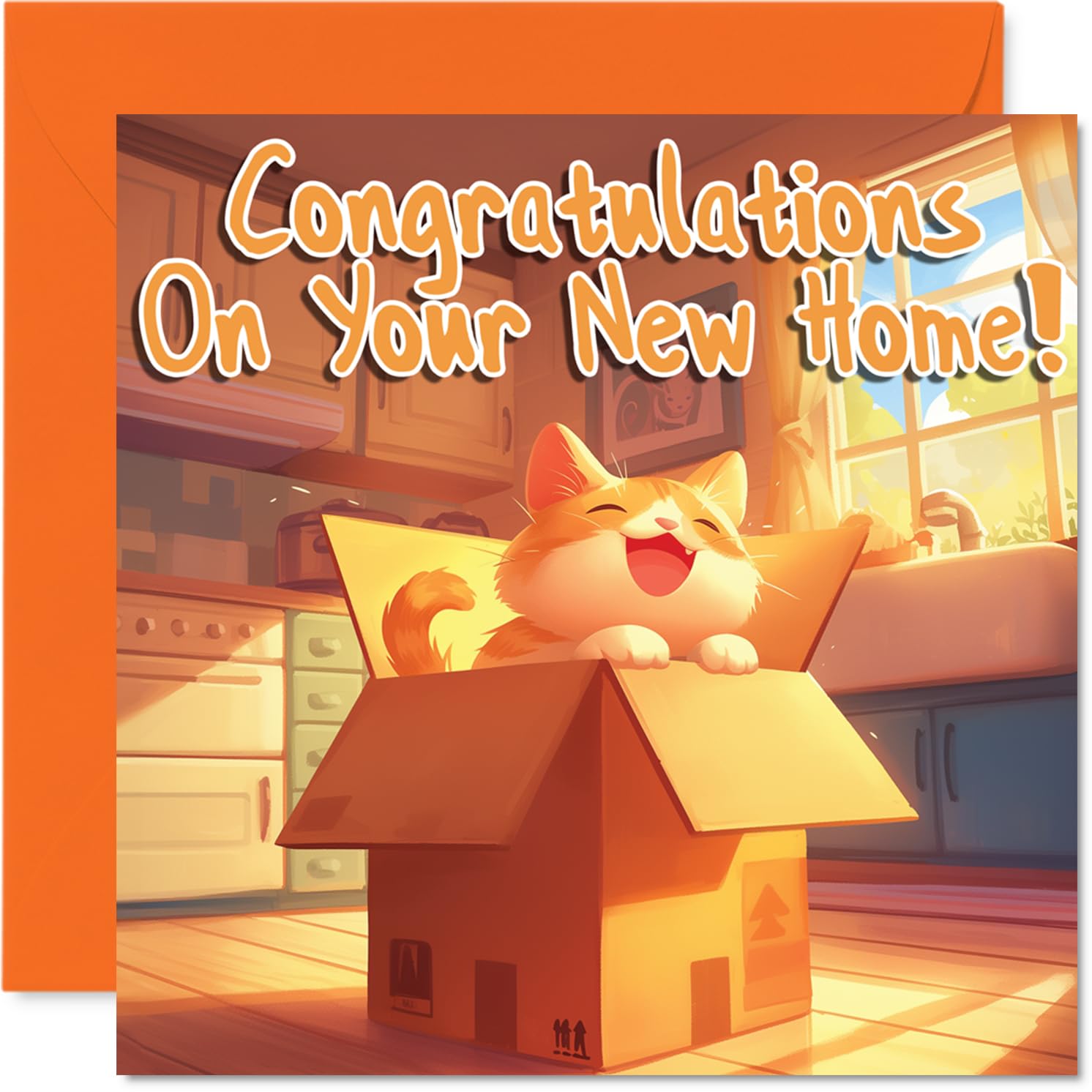 Happy New Home Card for Men Women - Cat - Congratulations Housewarming House Card for Friends Family Colleague Neighbour, 145mm House Warming Greeting Cards